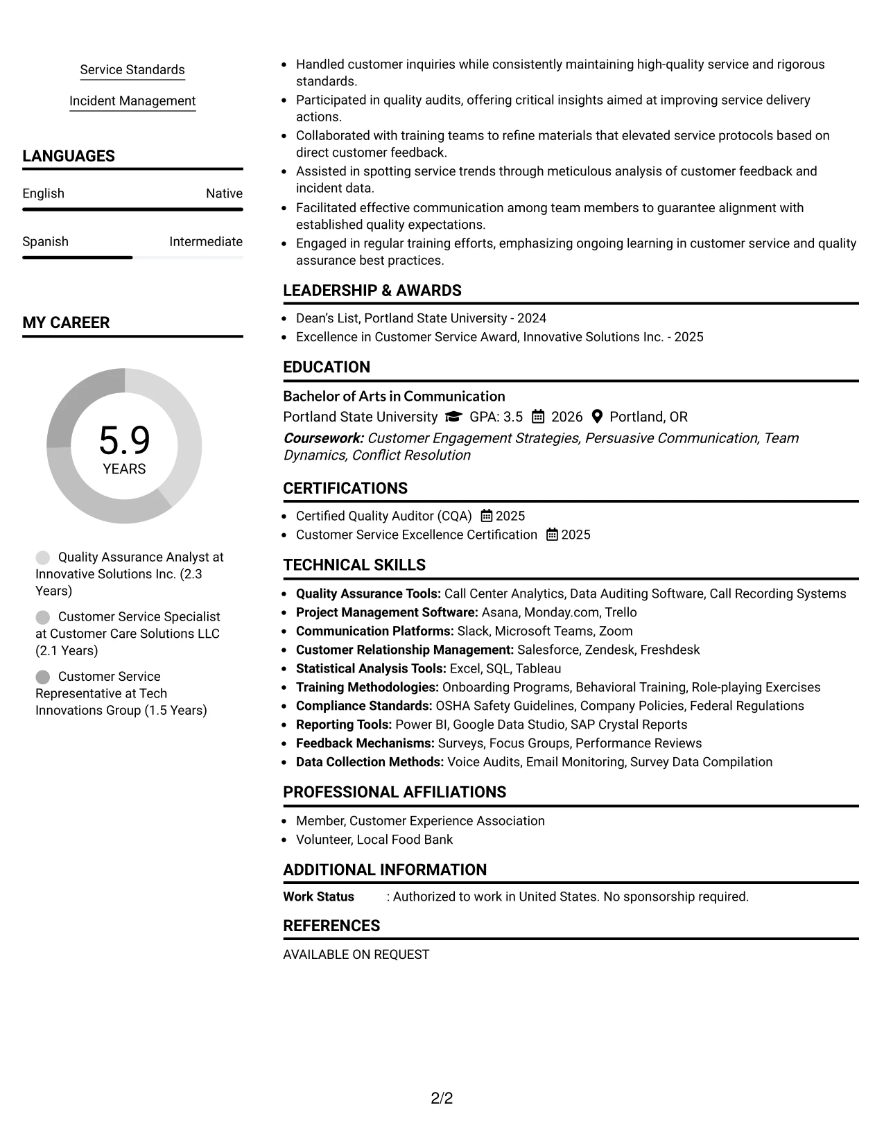 Resume Example Page 2