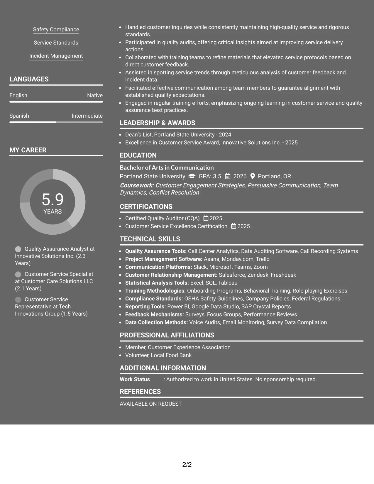 Resume Example Page 2