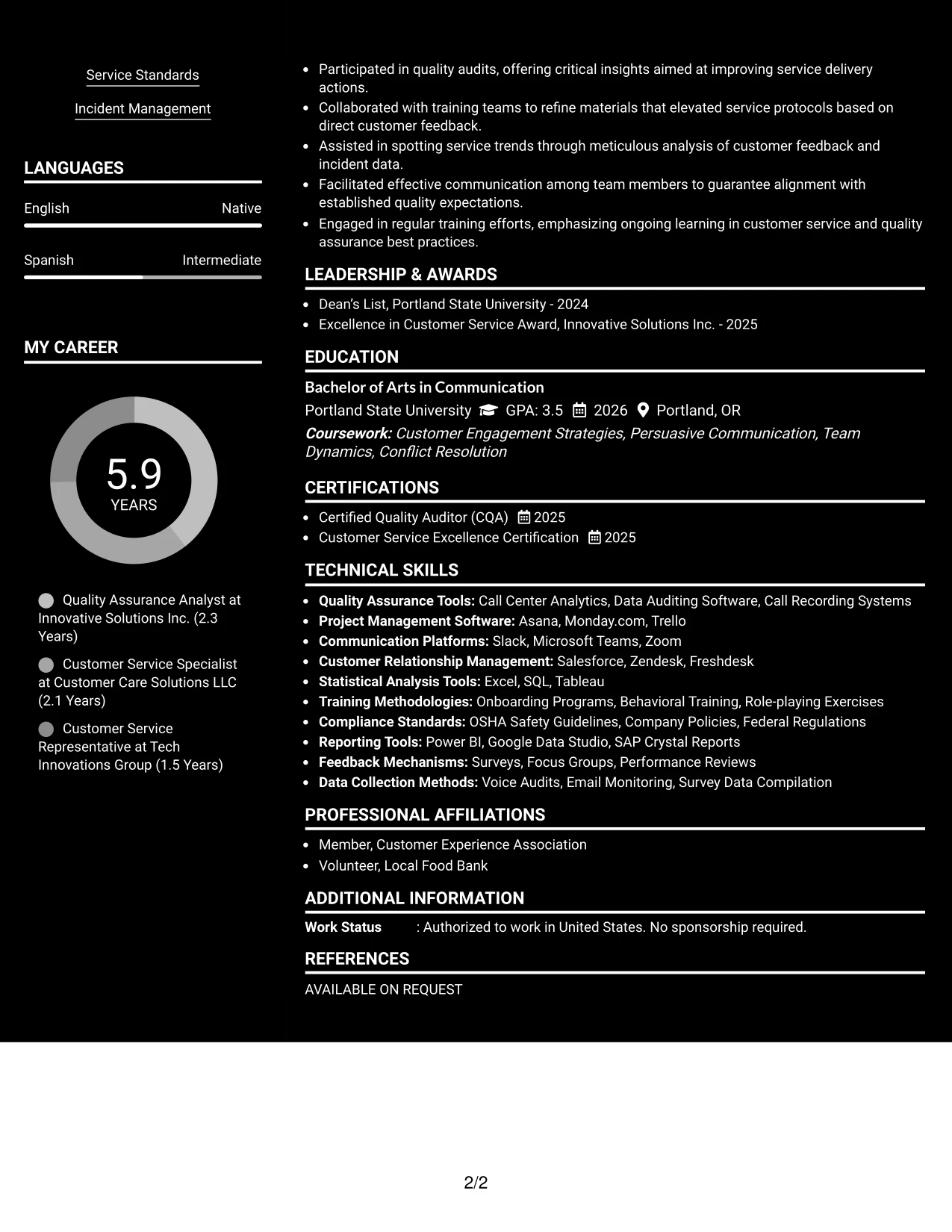 Resume Example Page 2