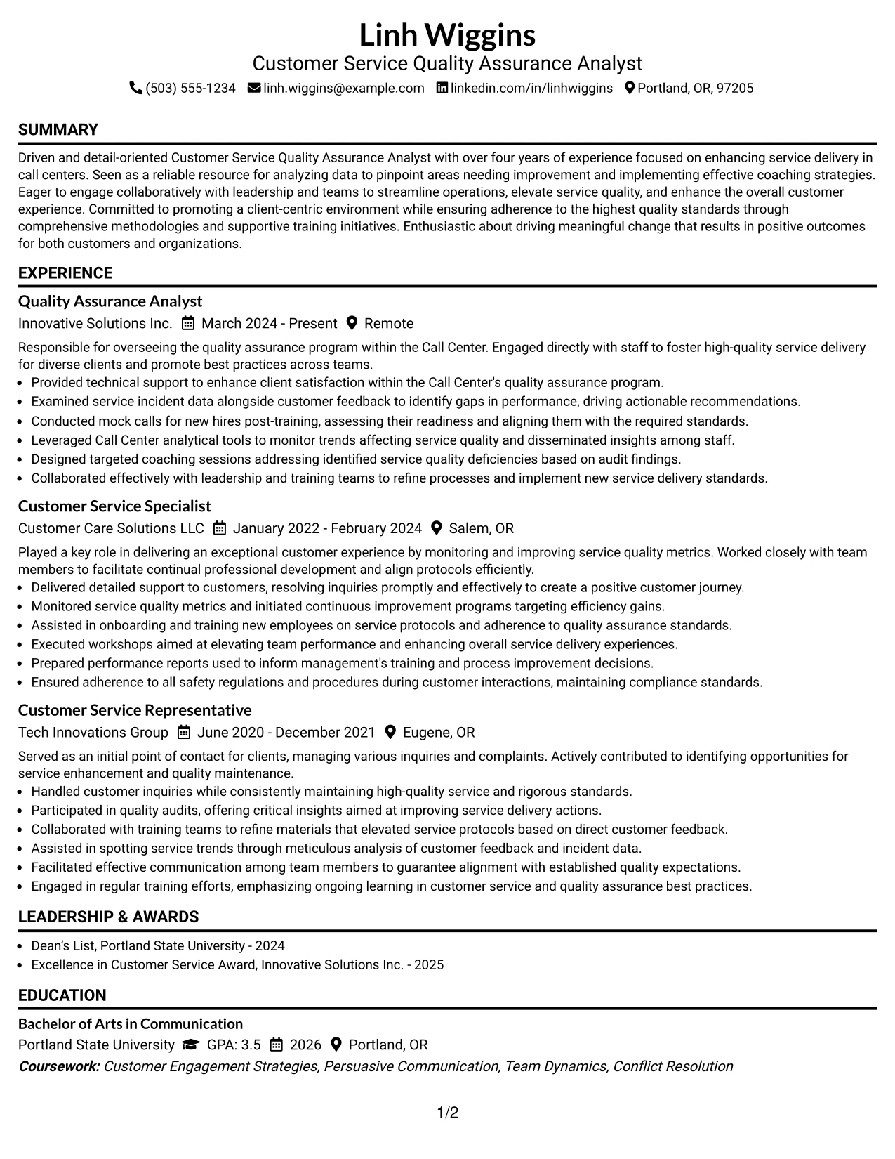 Resume Example Page 1
