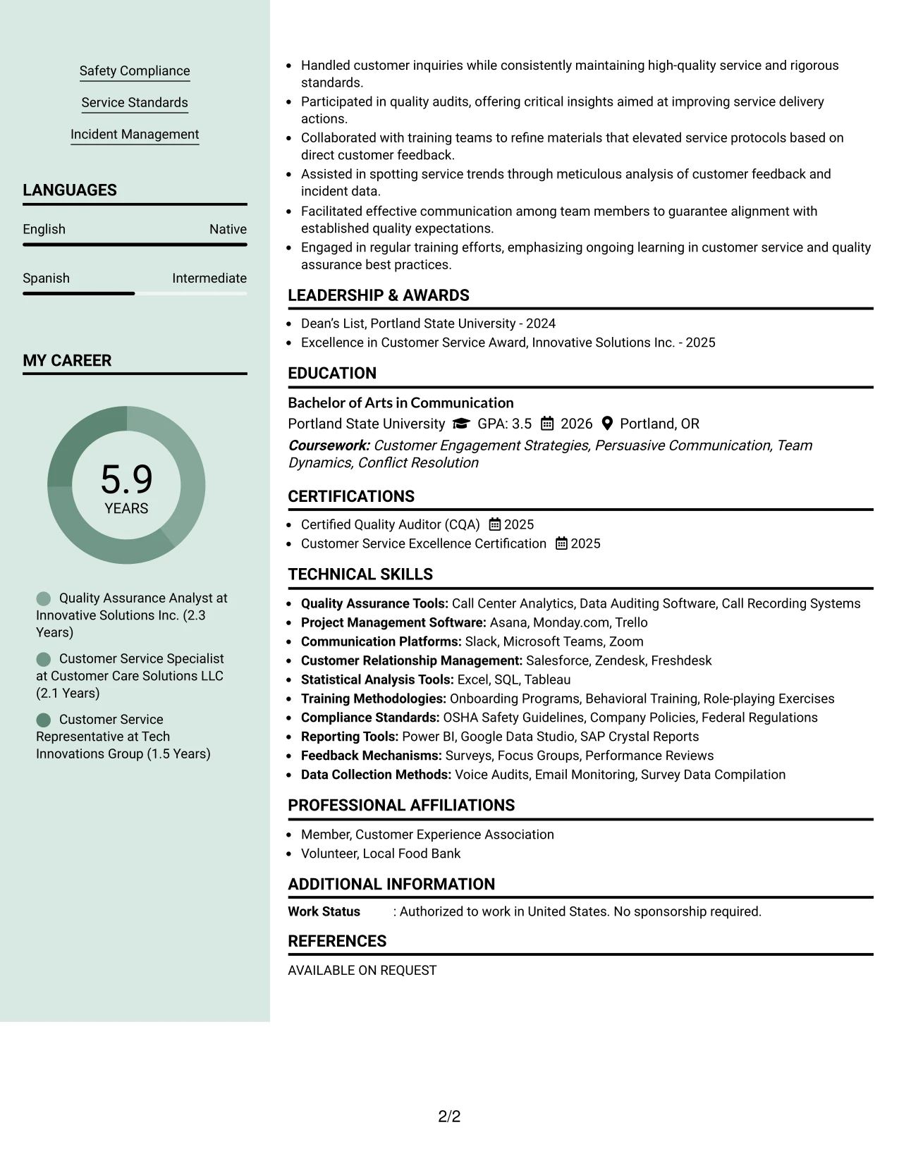 Resume Example Page 2