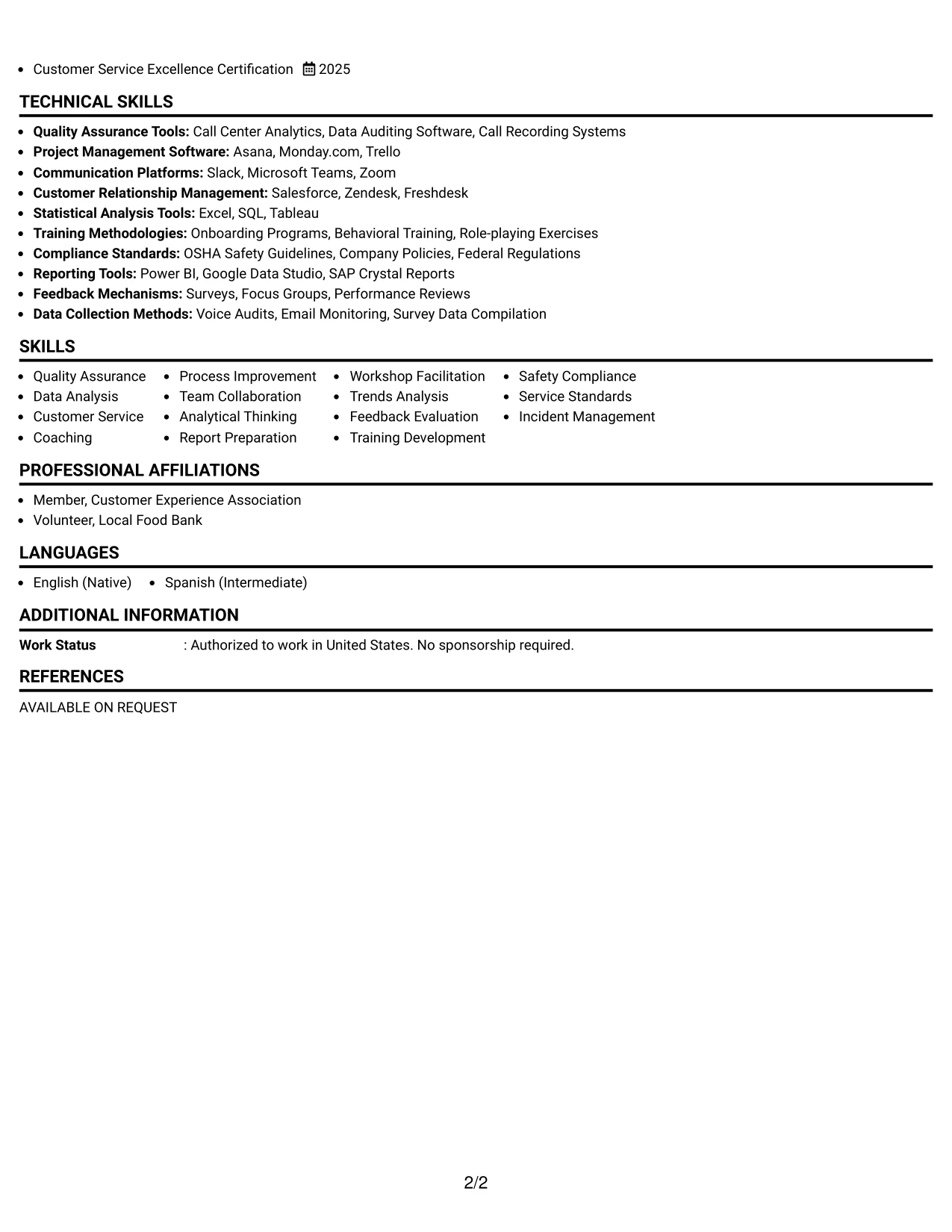 Resume Example Page 2