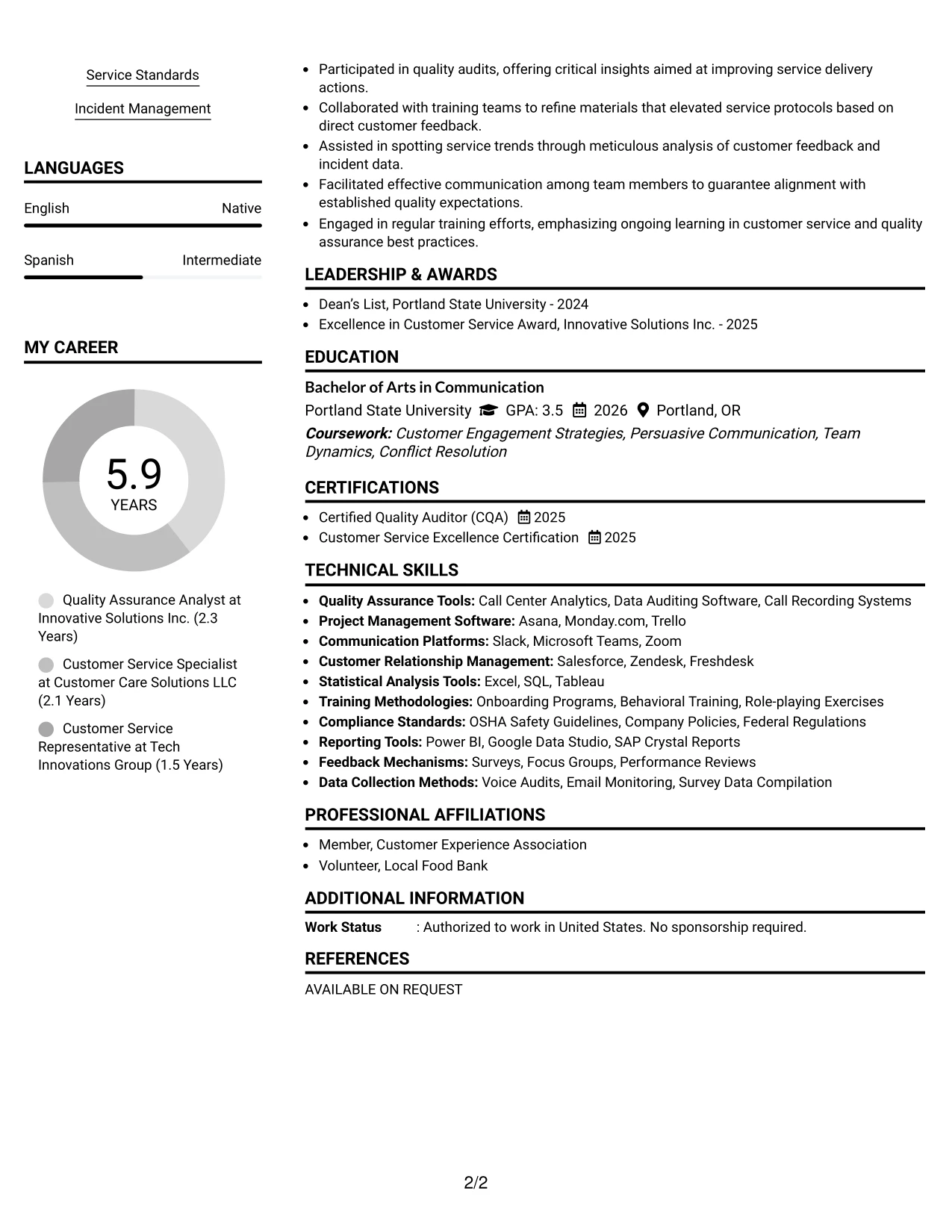 Resume Example Page 2
