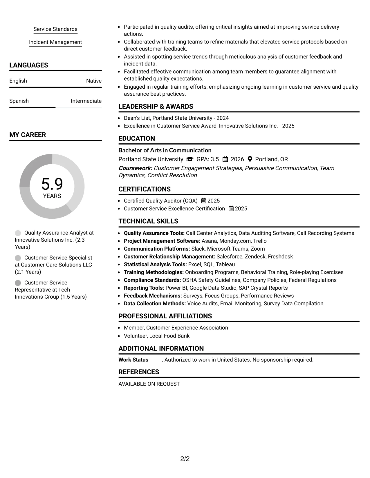 Resume Example Page 2