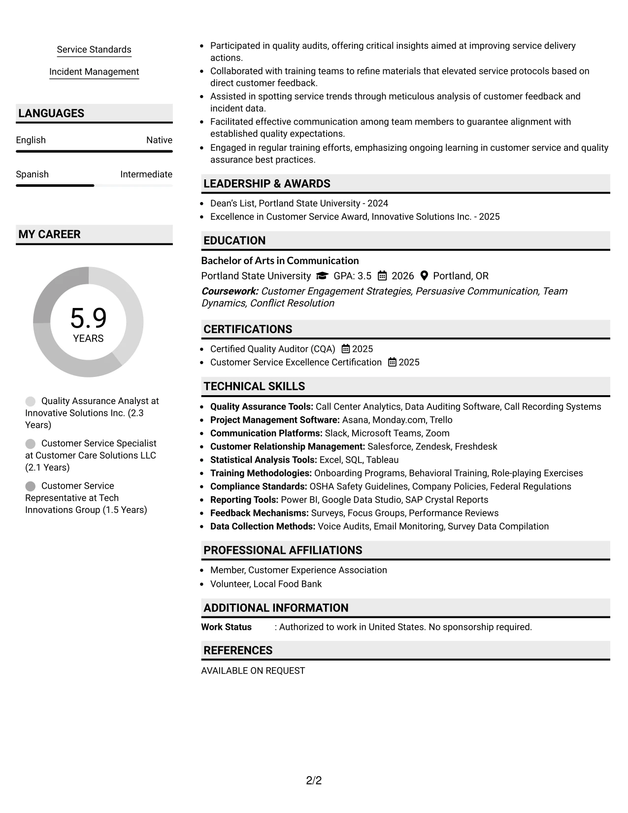 Resume Example Page 2
