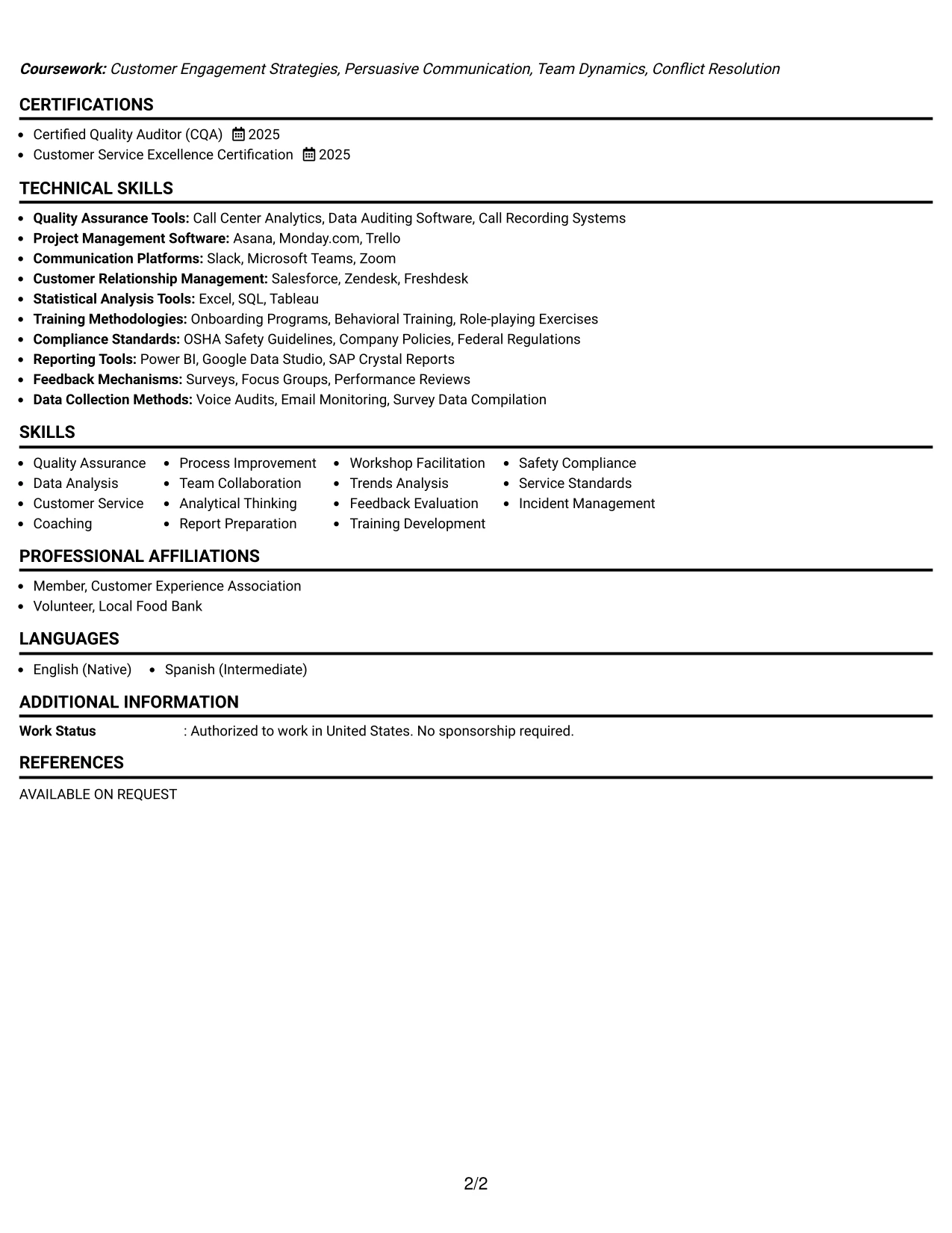 Resume Example Page 2