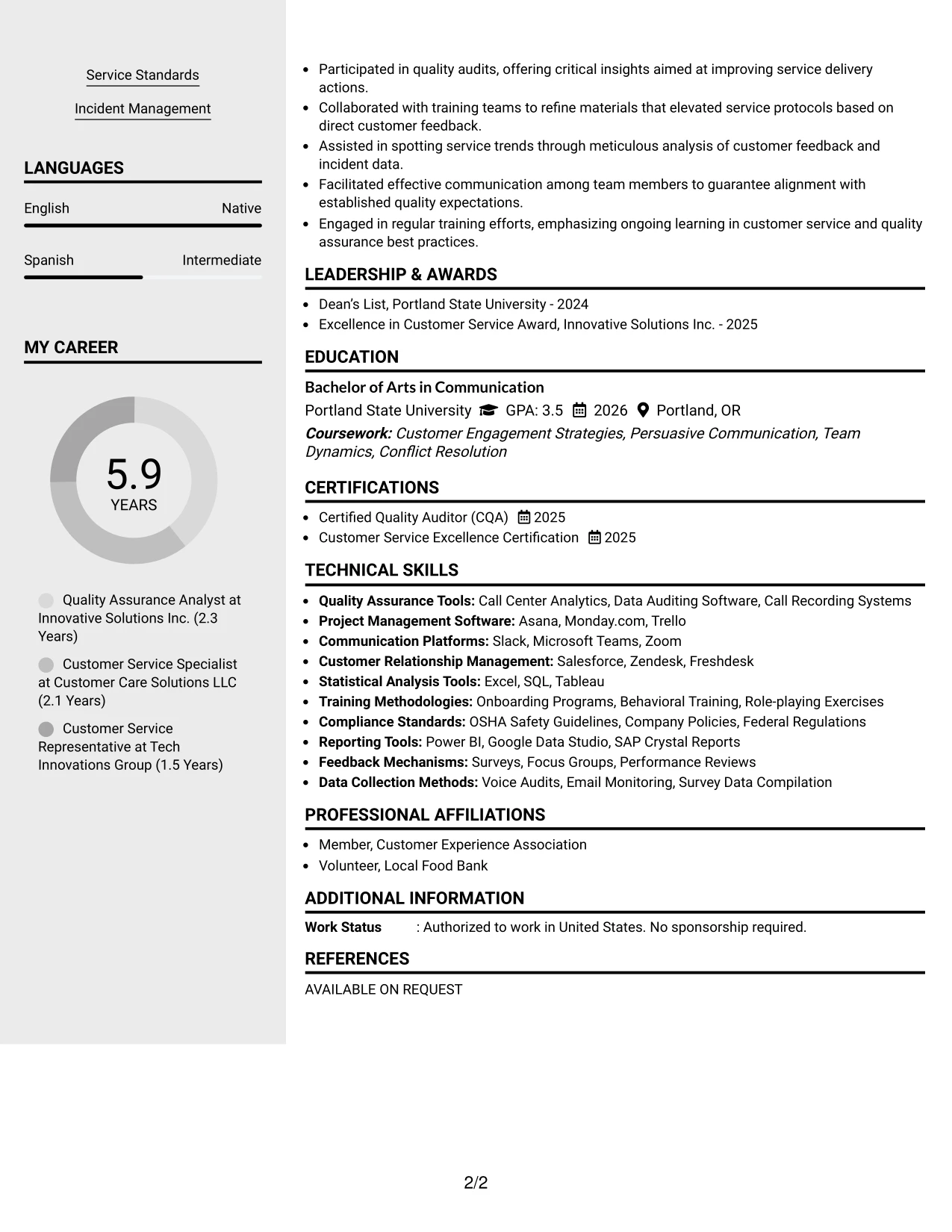 Resume Example Page 2