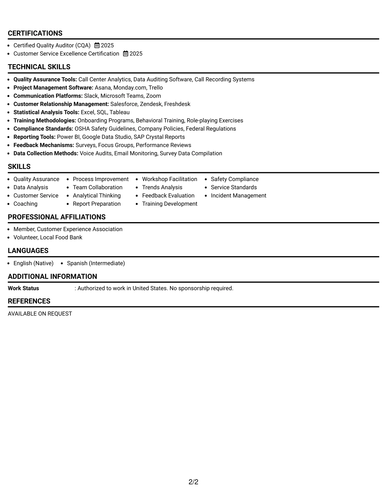 Resume Example Page 2