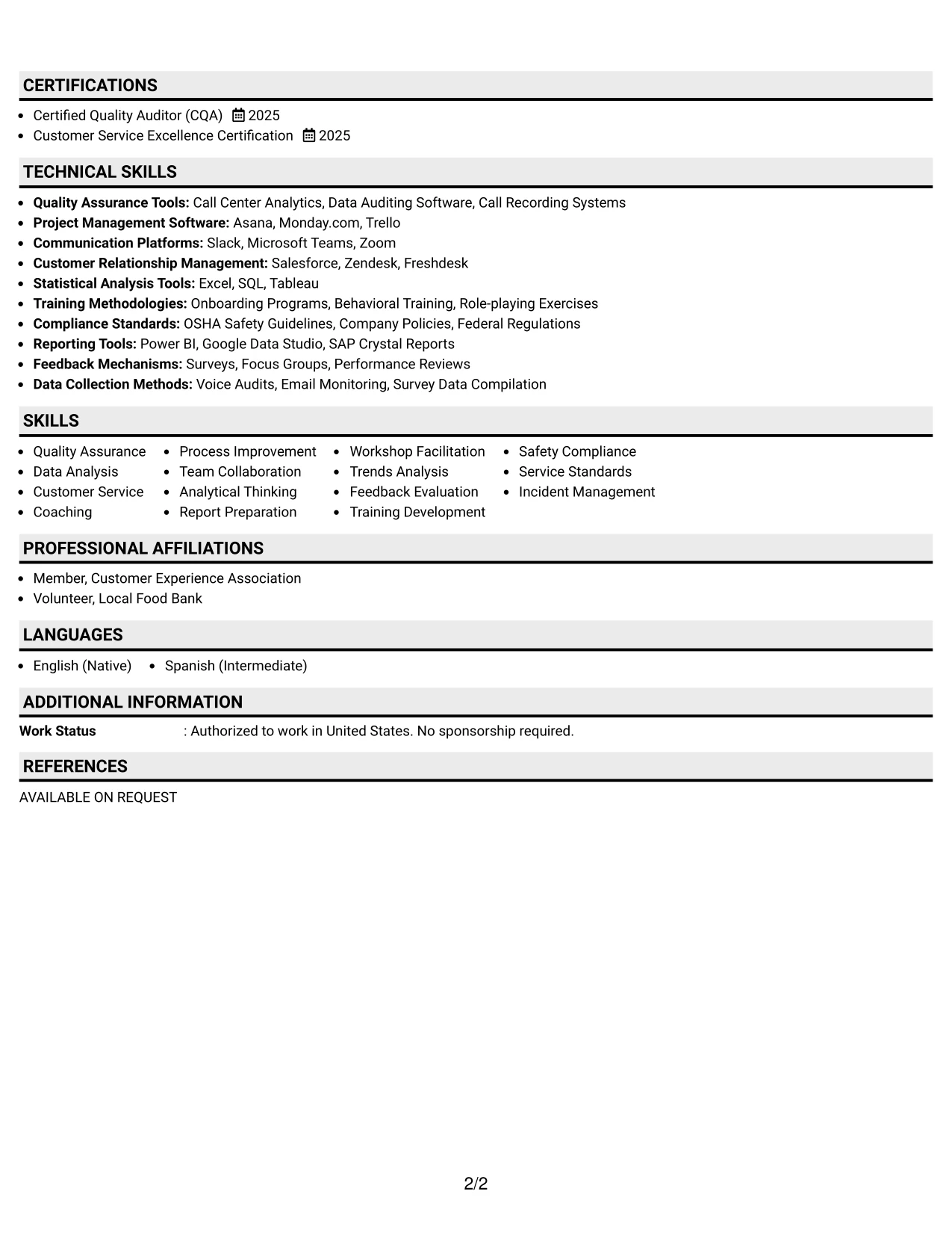 Resume Example Page 2