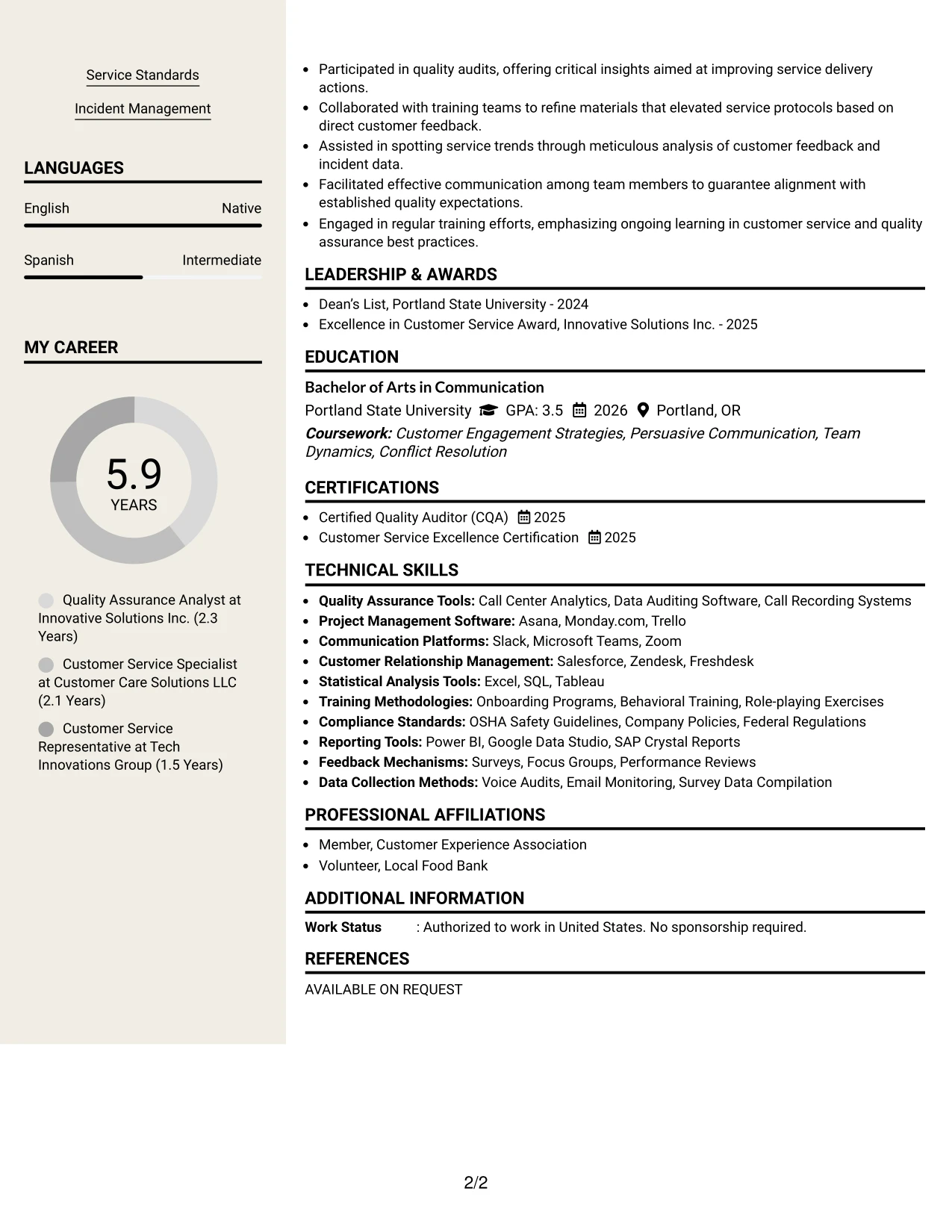 Resume Example Page 2