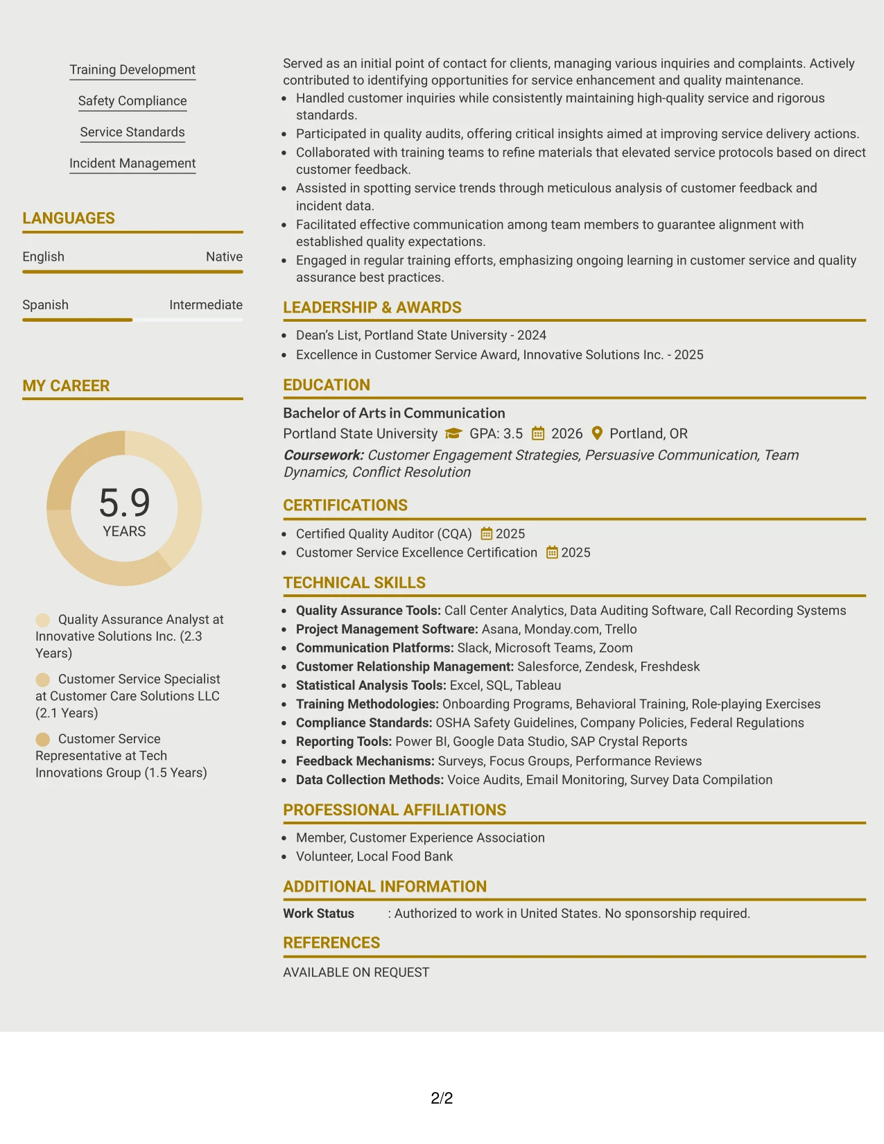 Resume Example Page 2