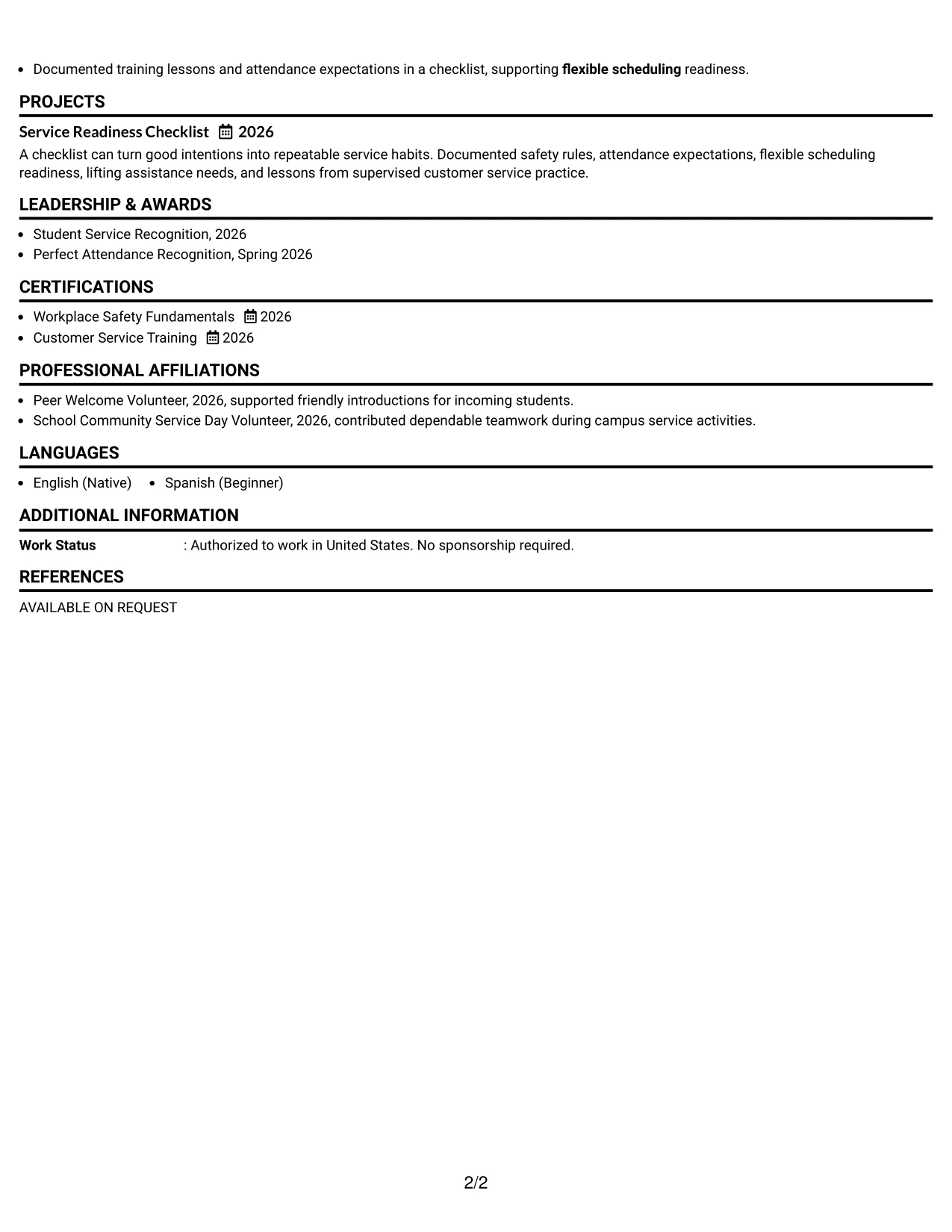Resume Example Page 2