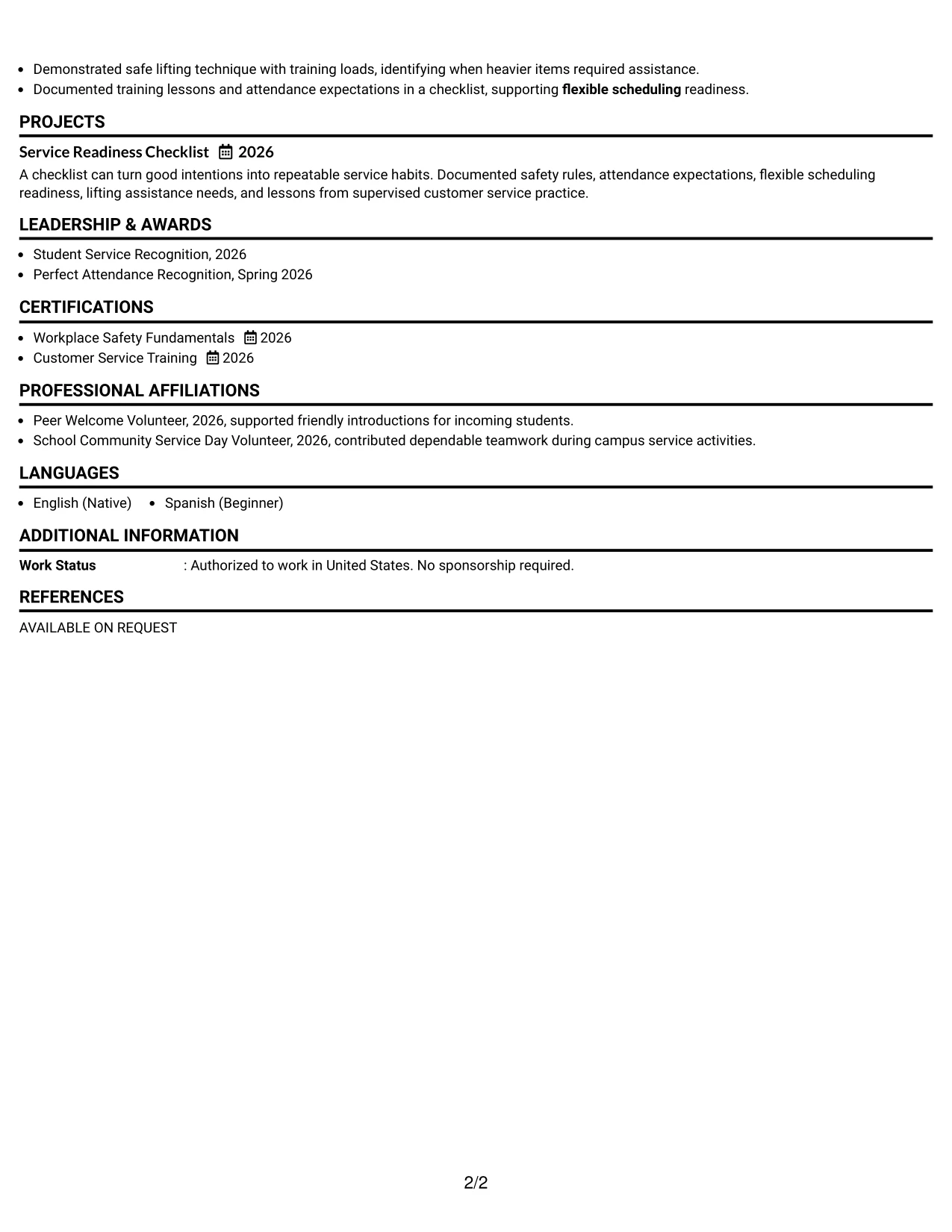 Resume Example Page 2