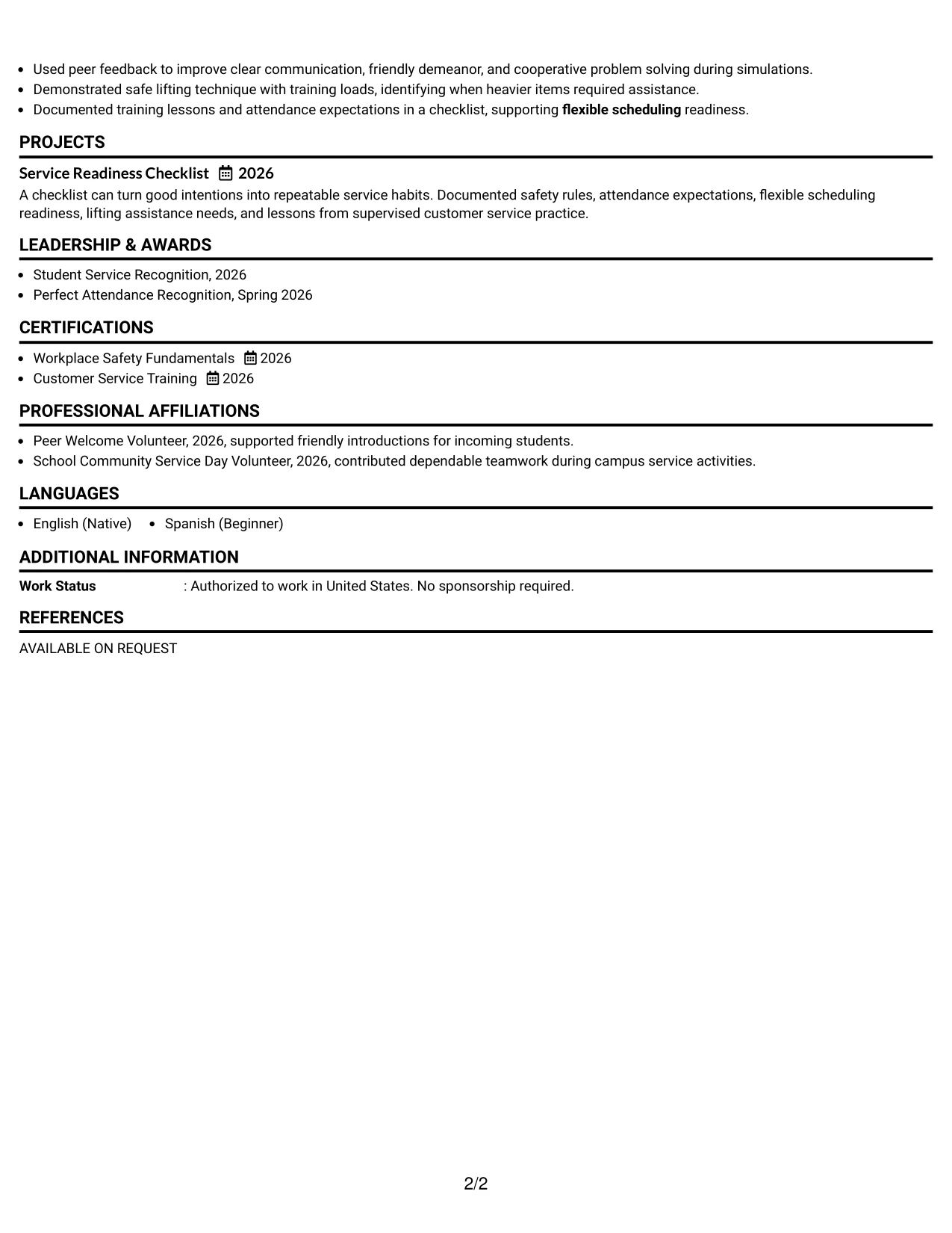 Resume Example Page 2