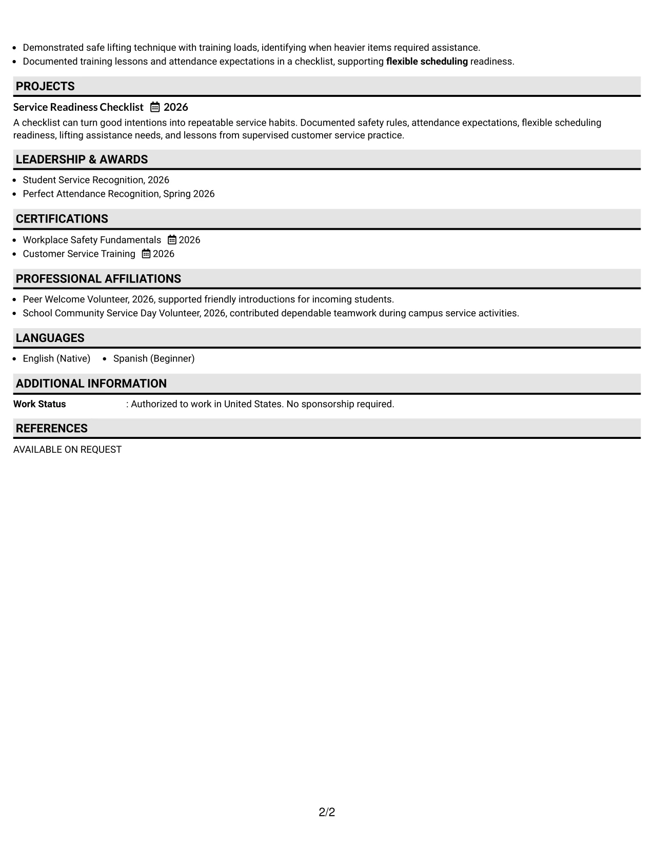 Resume Example Page 2