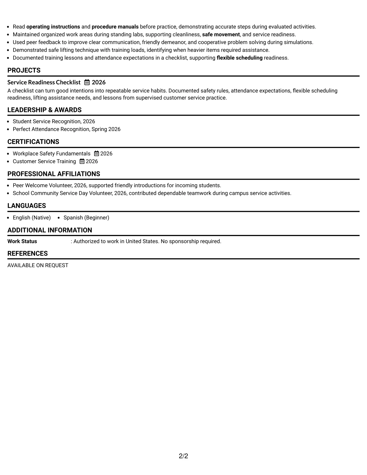 Resume Example Page 2