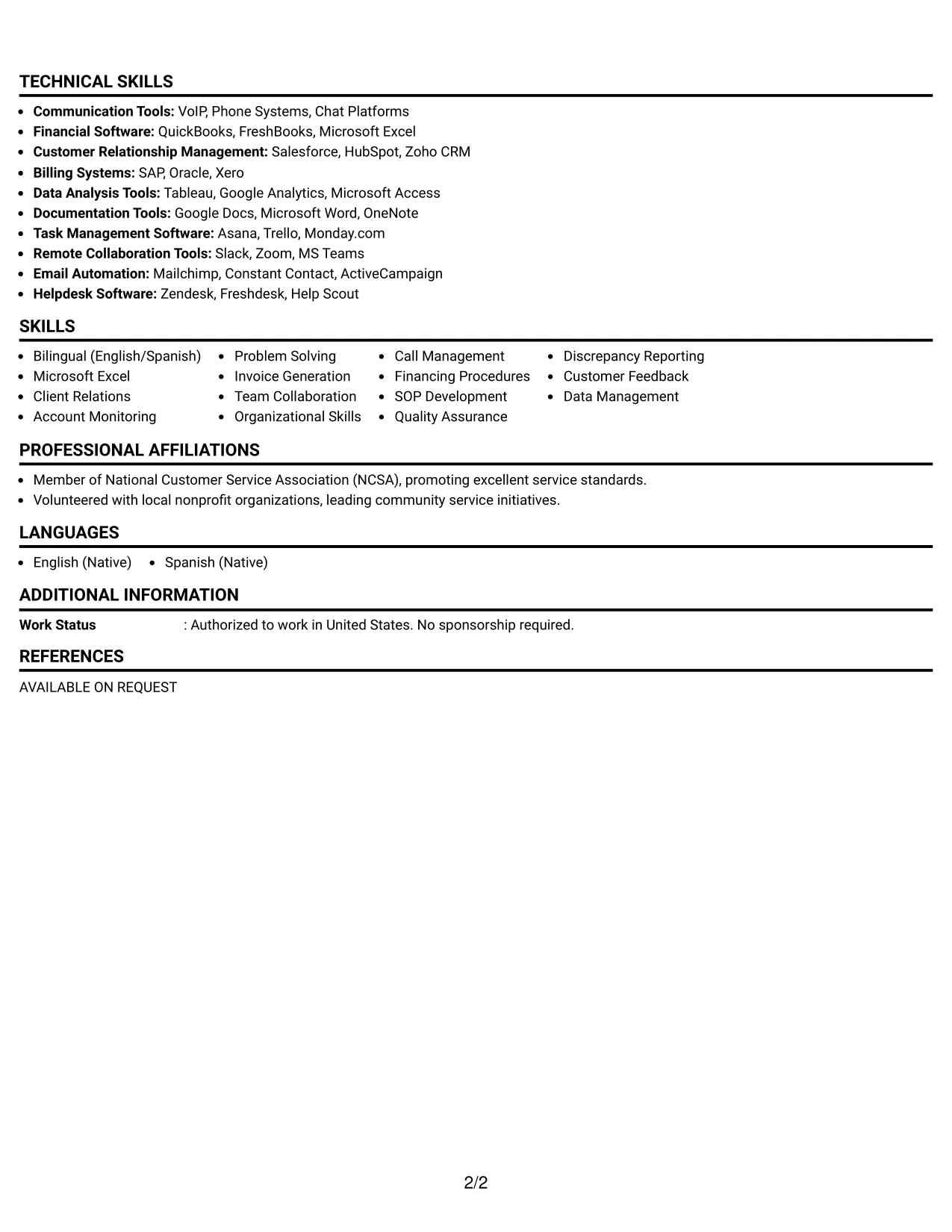 Resume Example Page 2