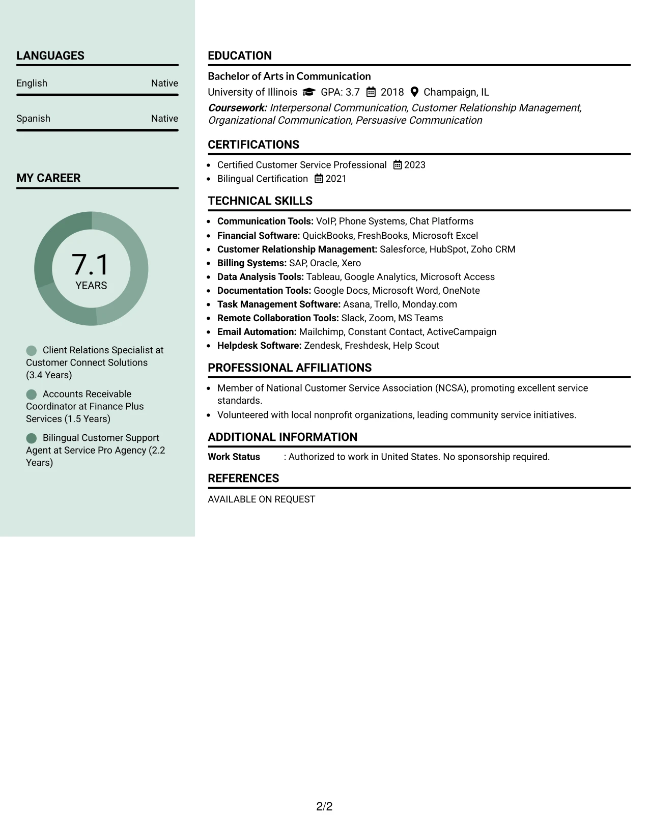 Resume Example Page 2