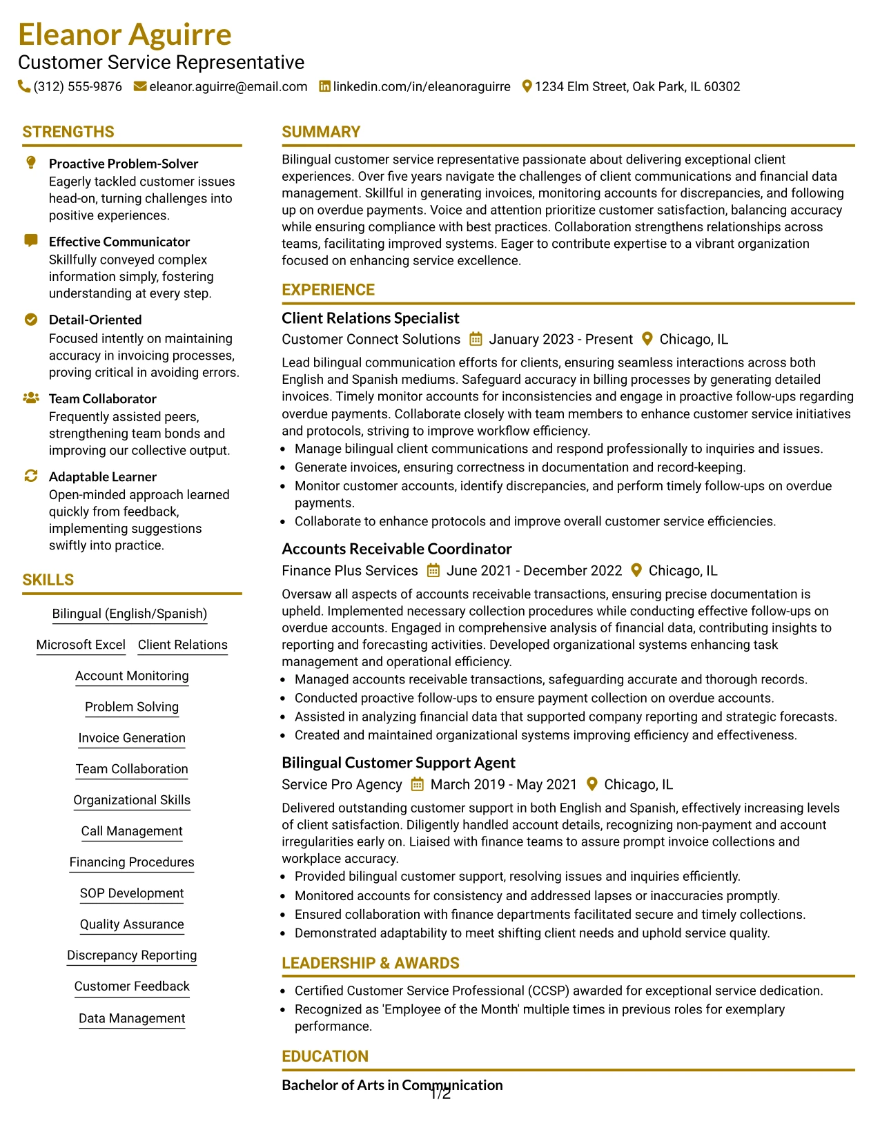Resume Example Page 1