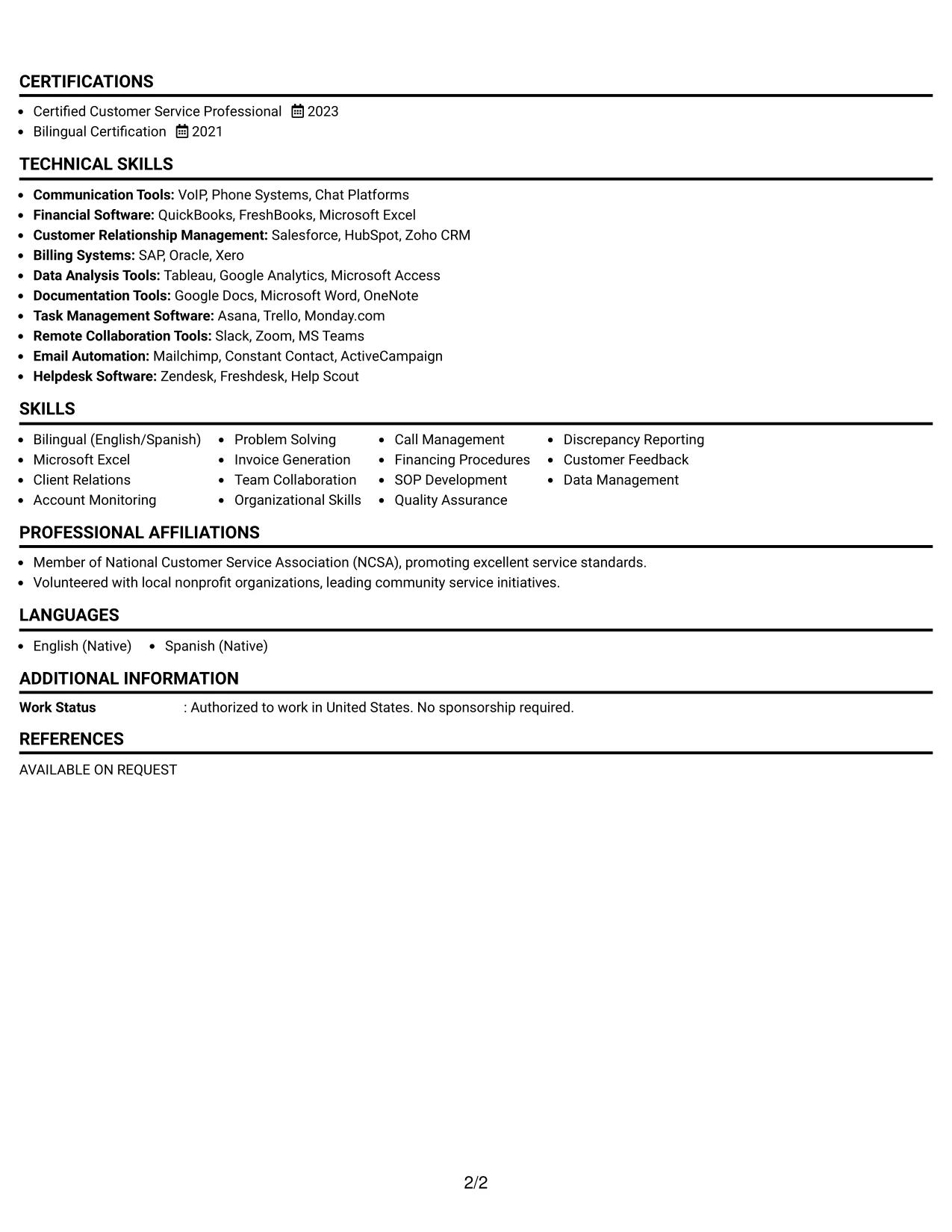 Resume Example Page 2