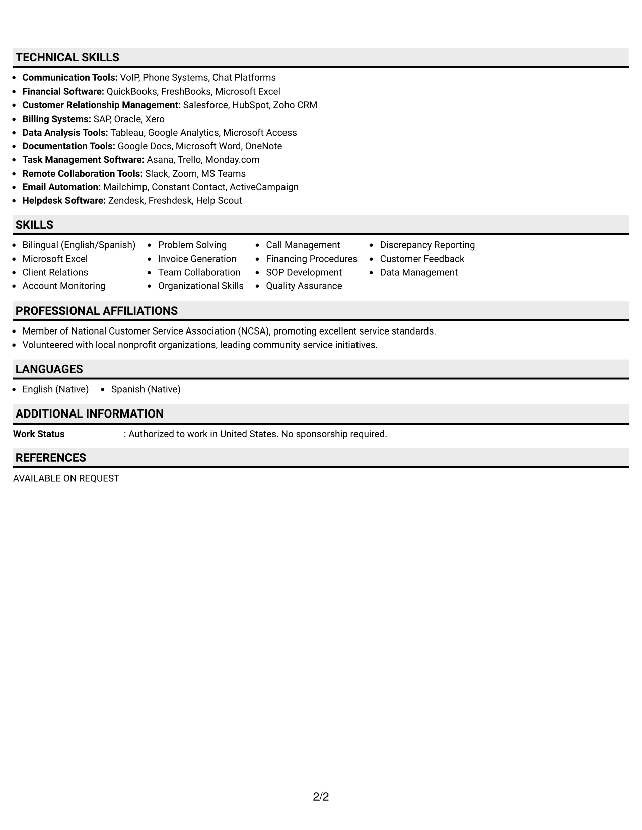 Resume Example Page 2
