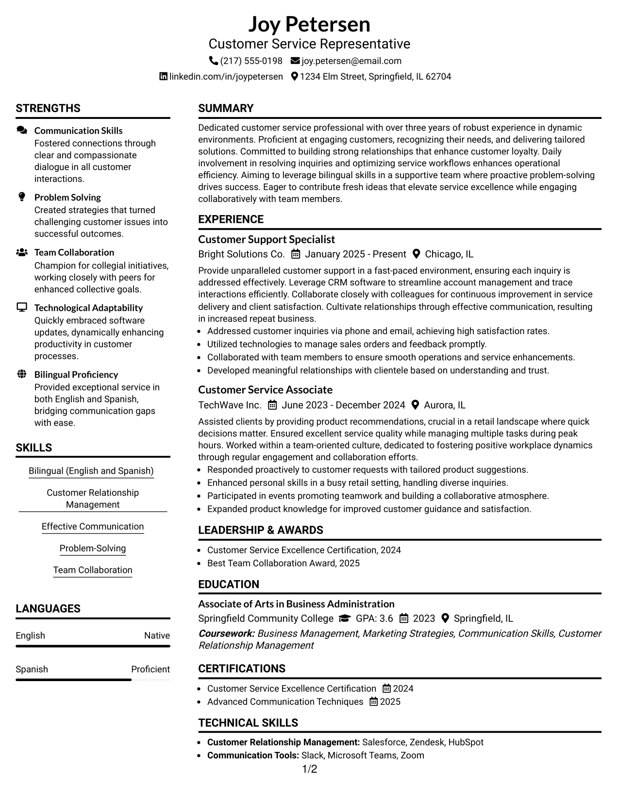 Resume Example Page 1