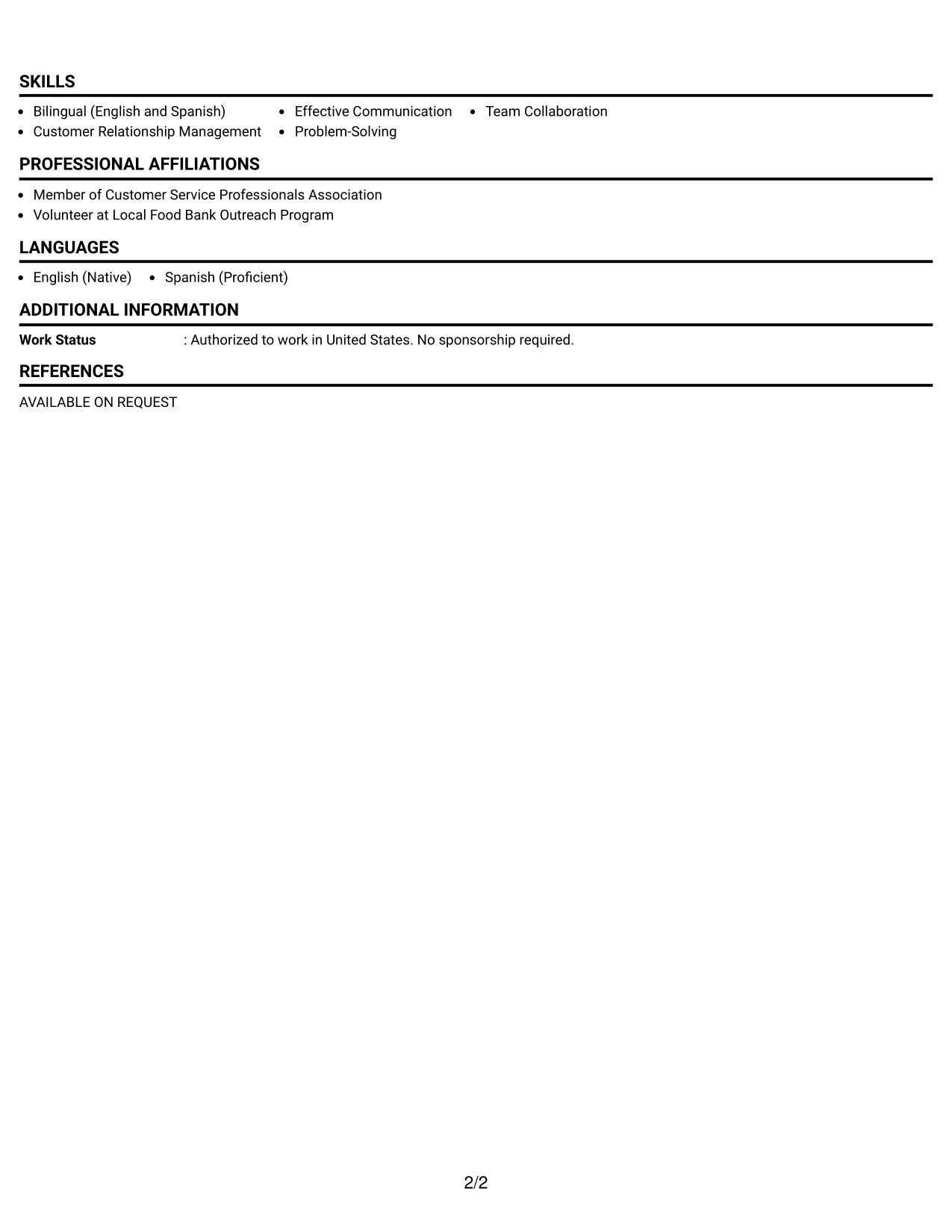 Resume Example Page 2