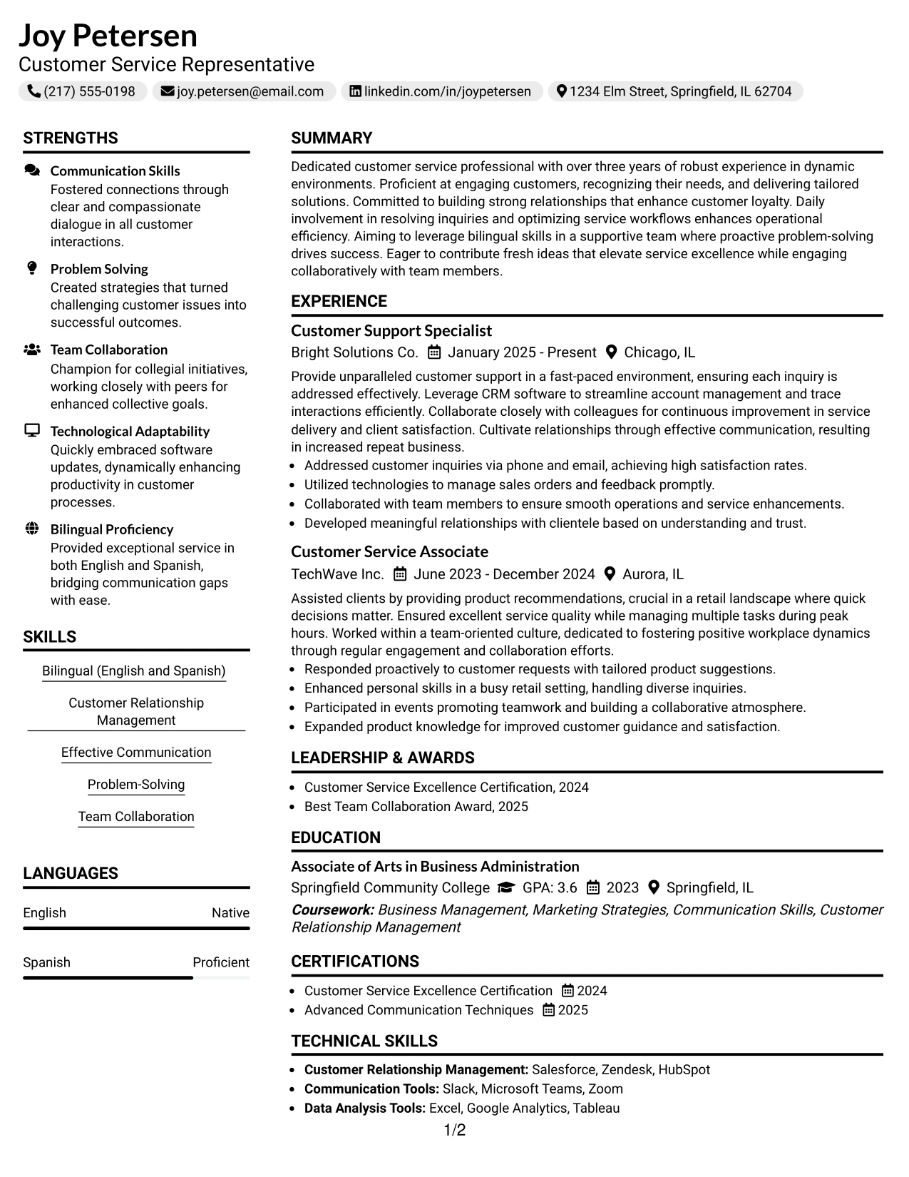 Resume Example Page 1