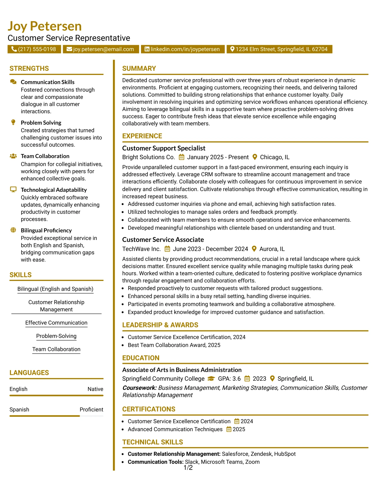 Resume Example Page 1