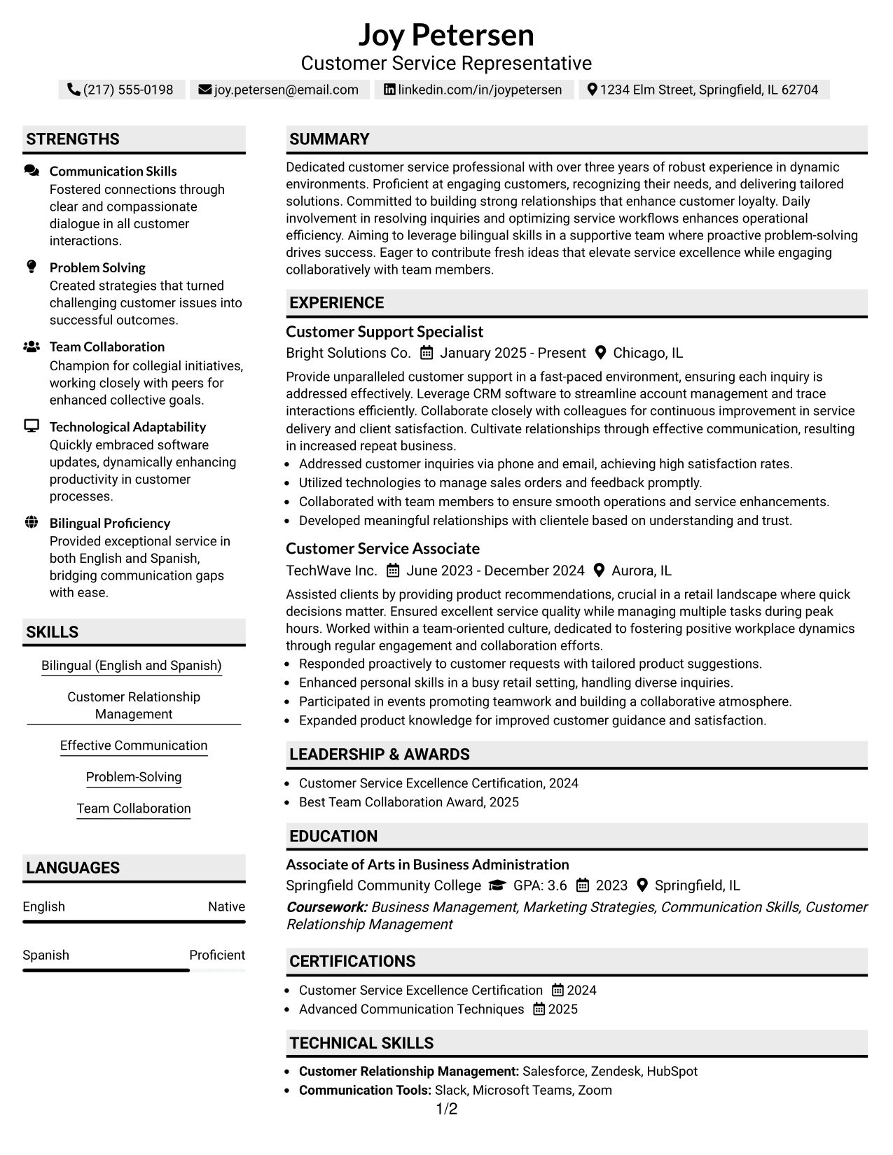 Resume Example Page 1