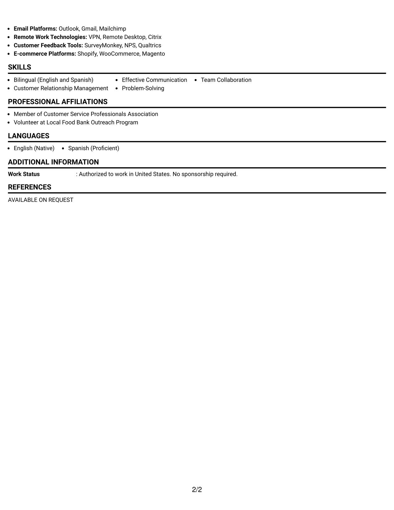 Resume Example Page 2