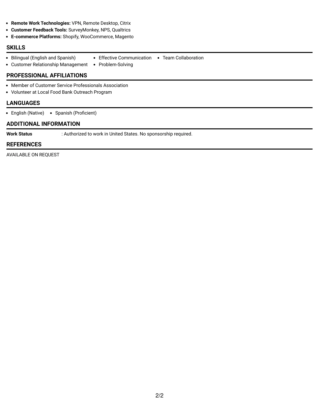 Resume Example Page 2