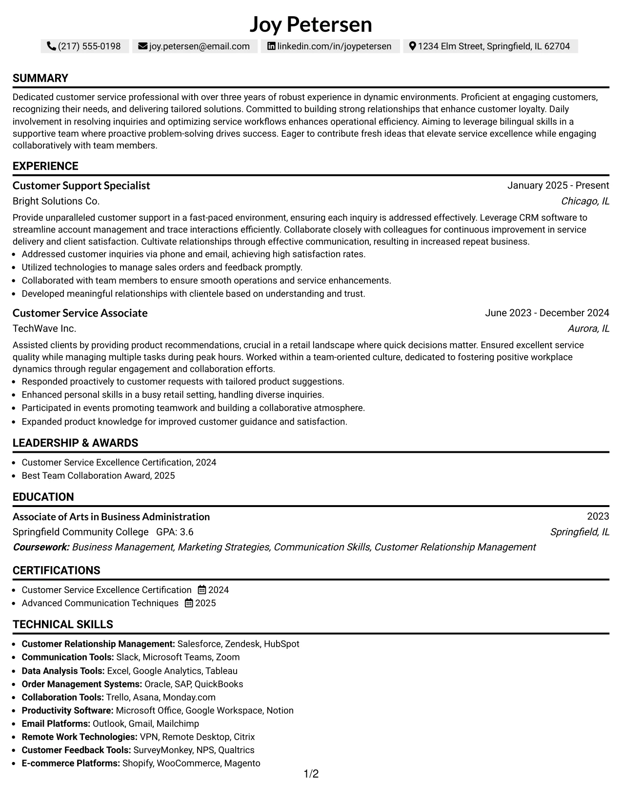 Resume Example Page 1