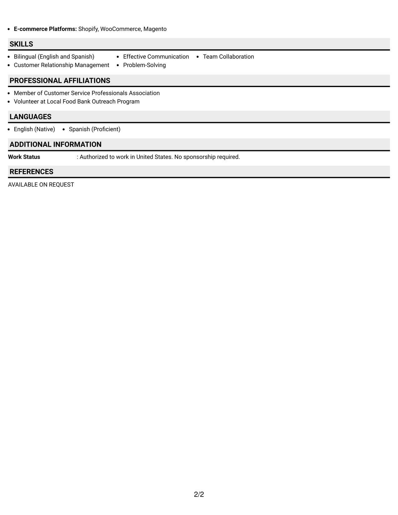 Resume Example Page 2