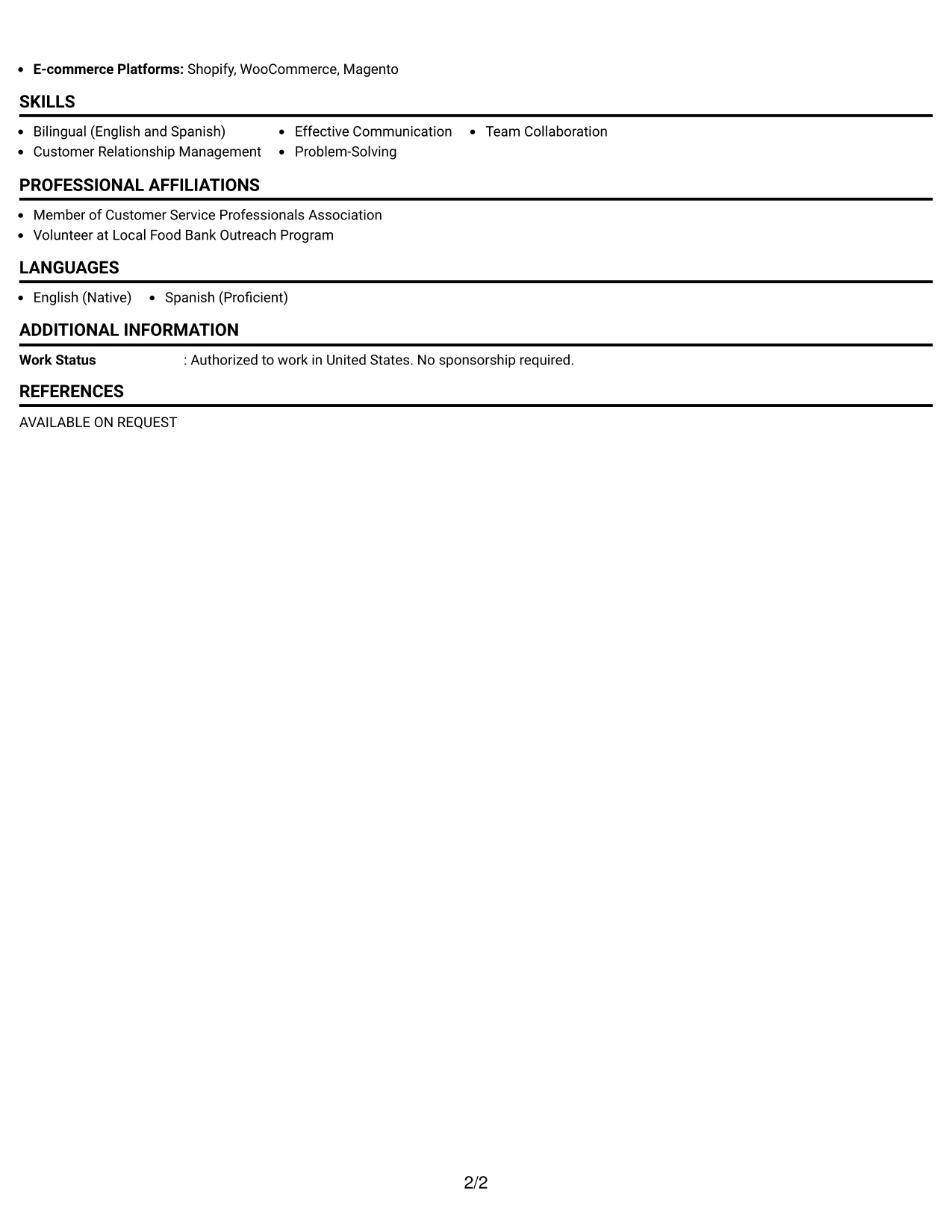 Resume Example Page 2