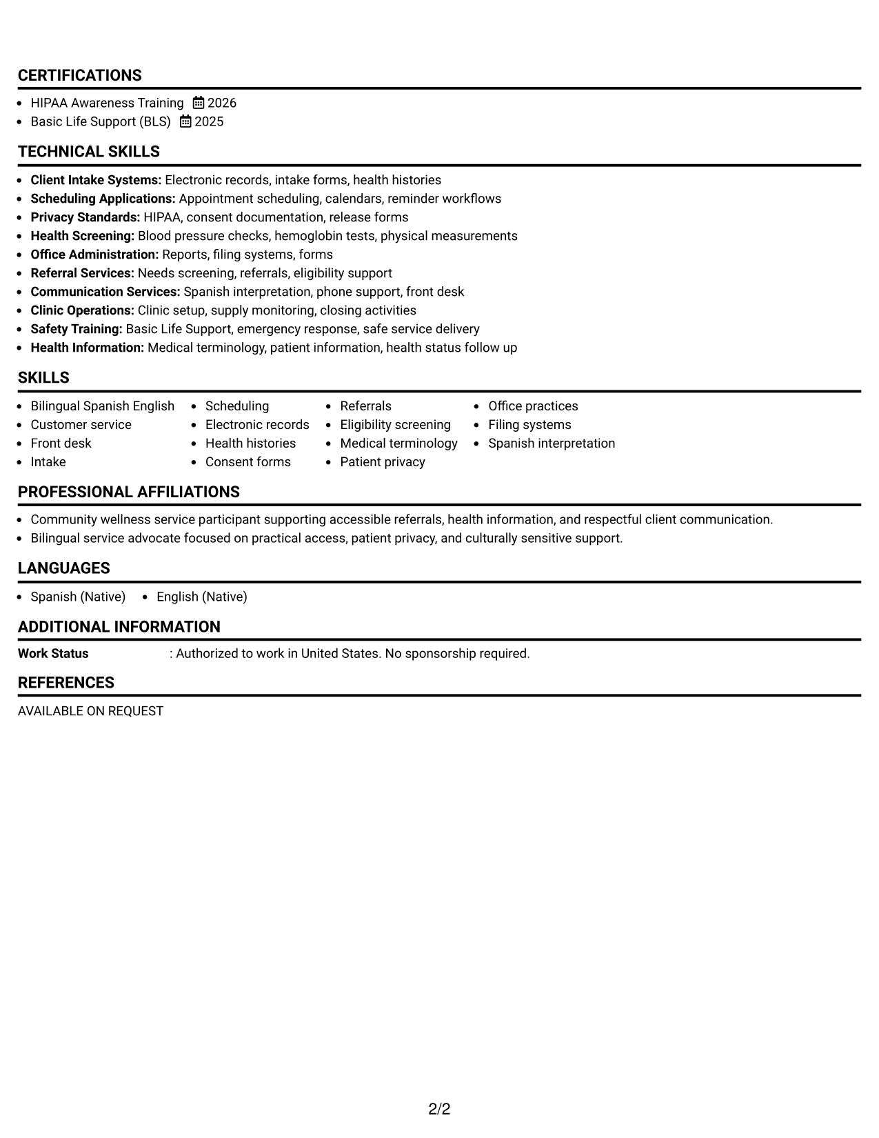 Resume Example Page 2