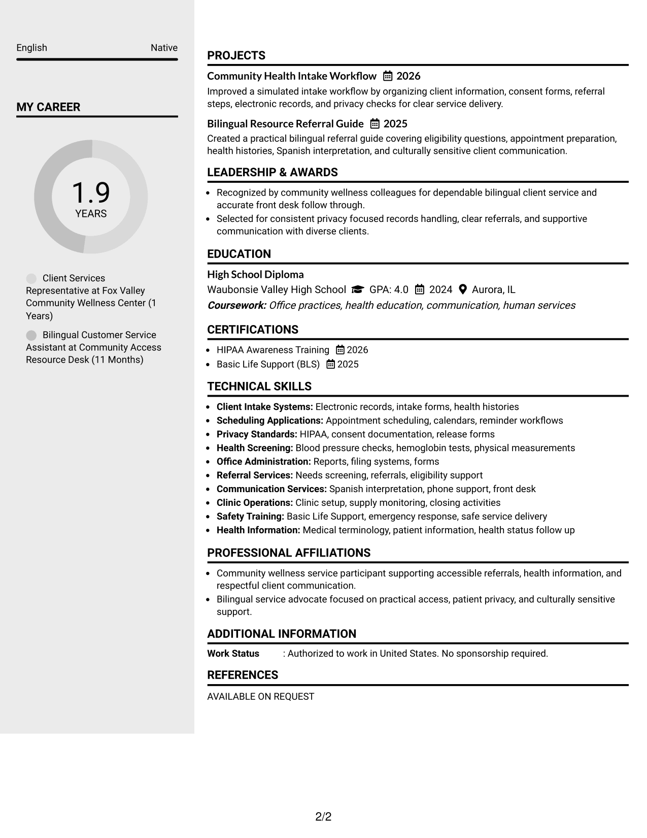Resume Example Page 2
