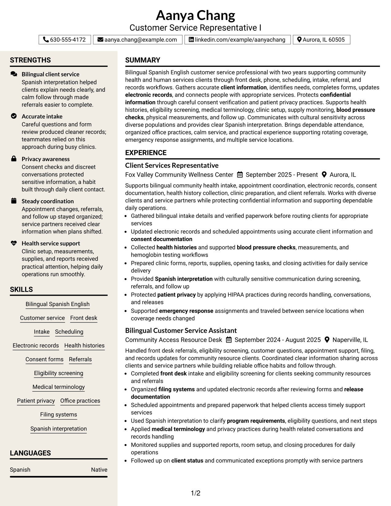 Resume Example Page 1