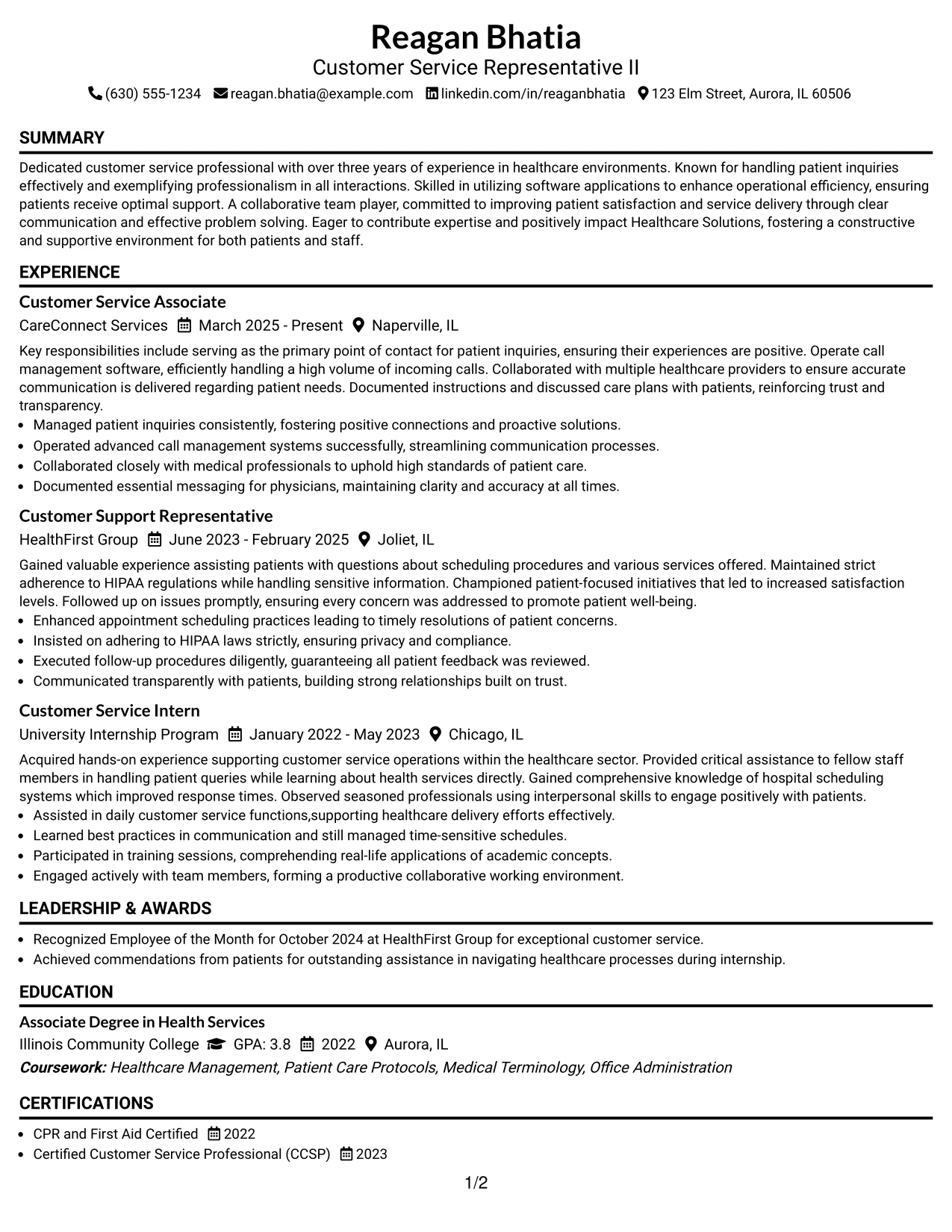 Resume Example Page 1