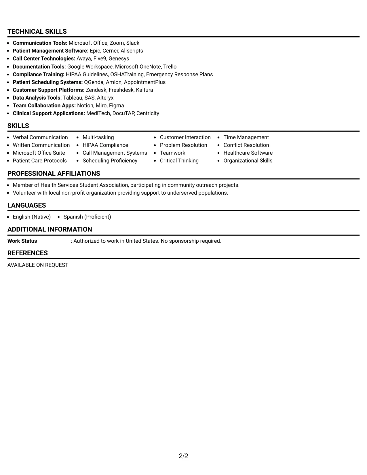 Resume Example Page 2