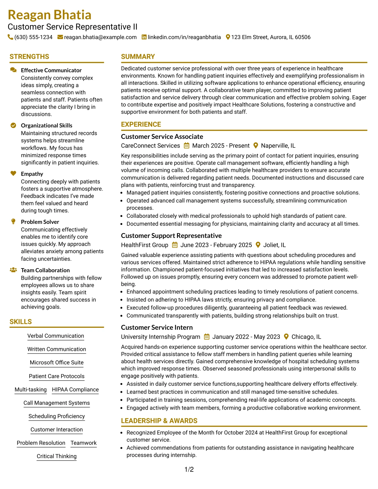 Resume Example Page 1