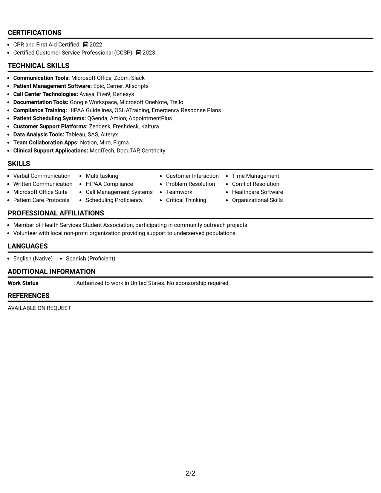 Resume Example Page 2