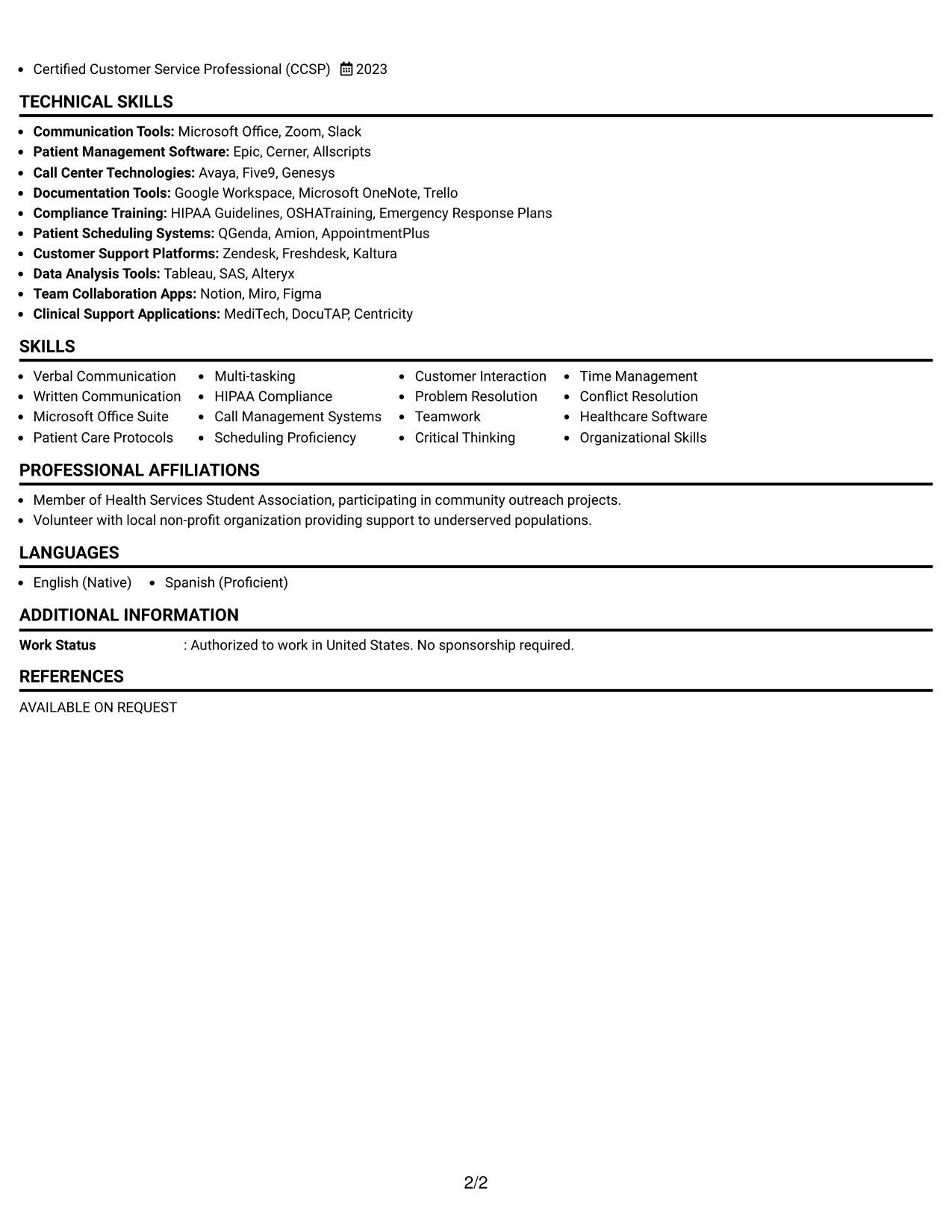 Resume Example Page 2