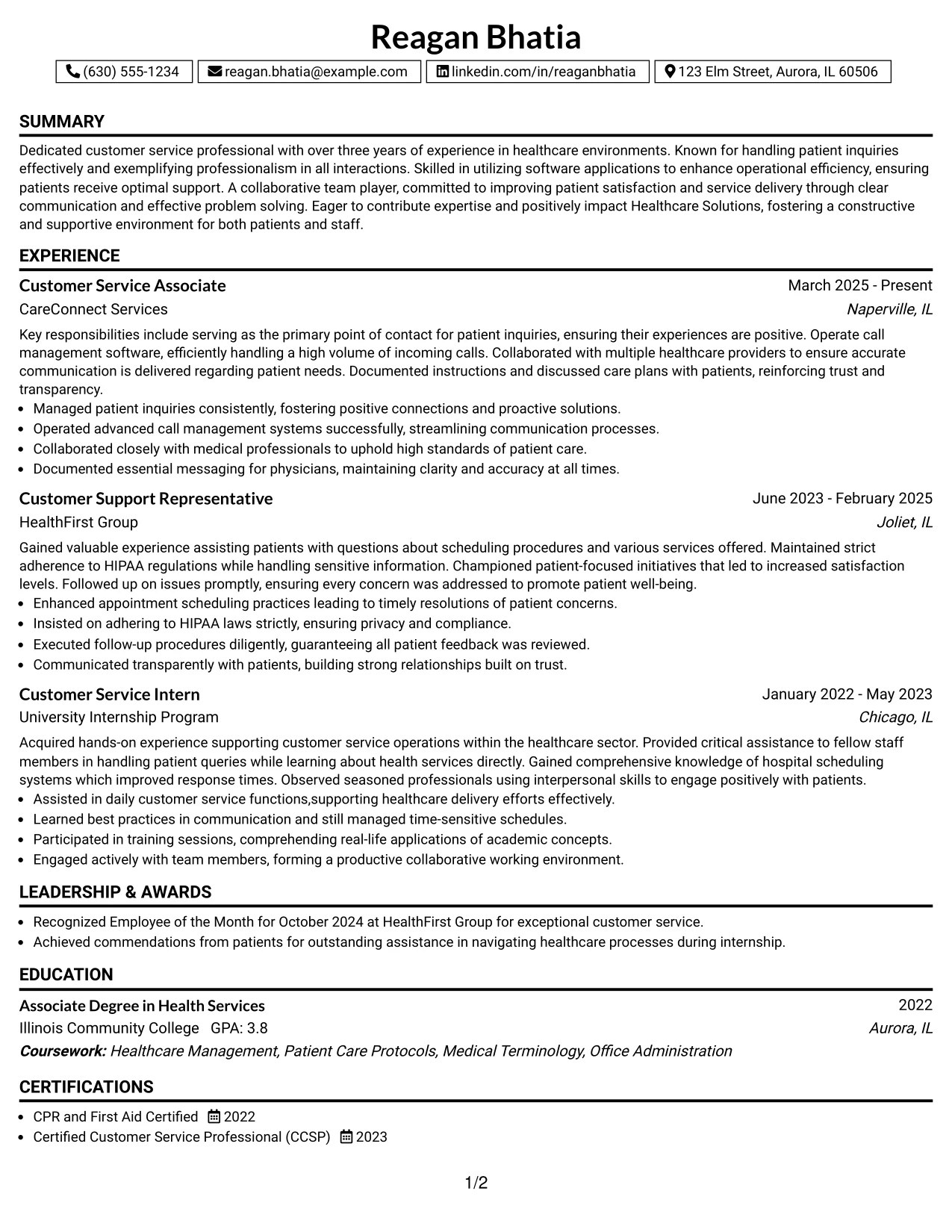 Resume Example Page 1