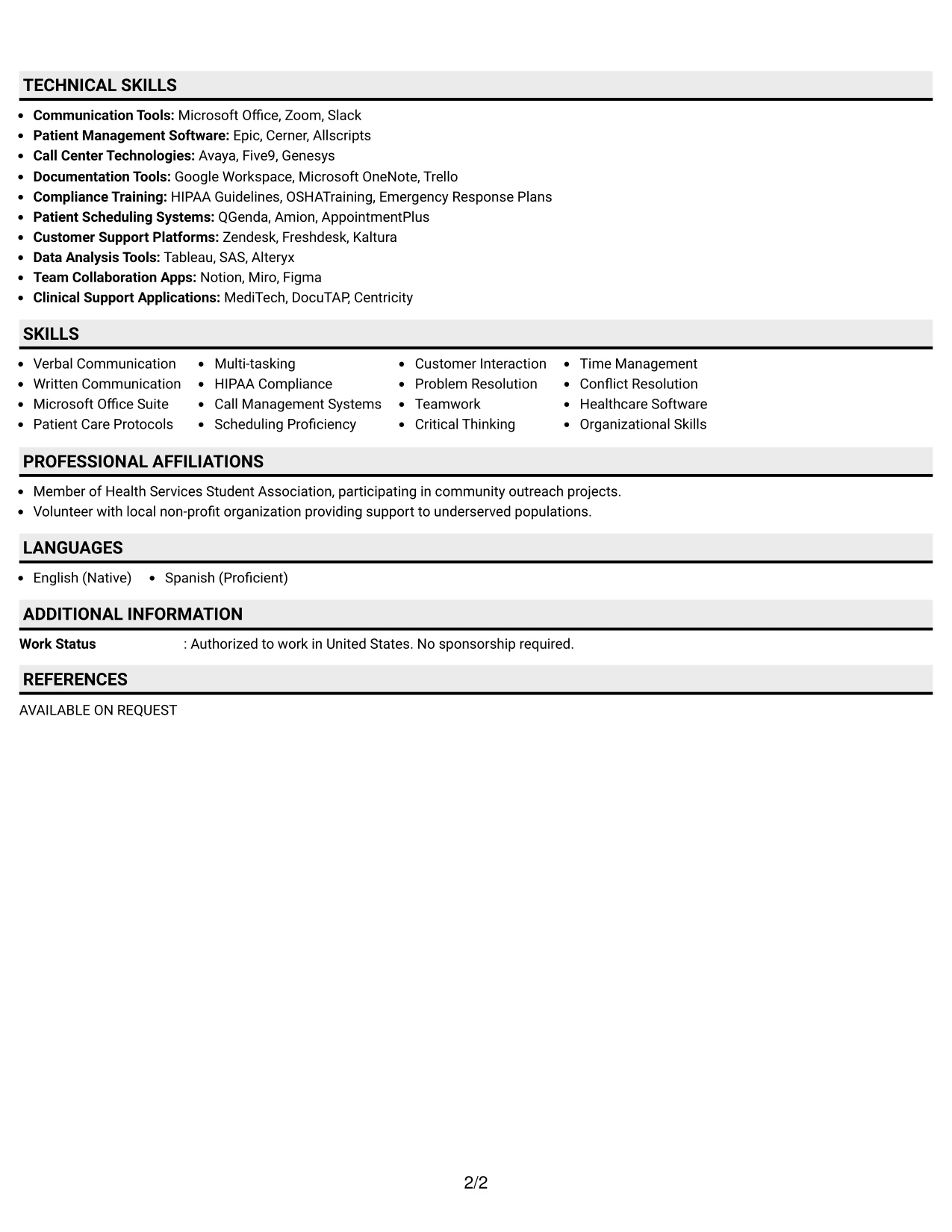 Resume Example Page 2