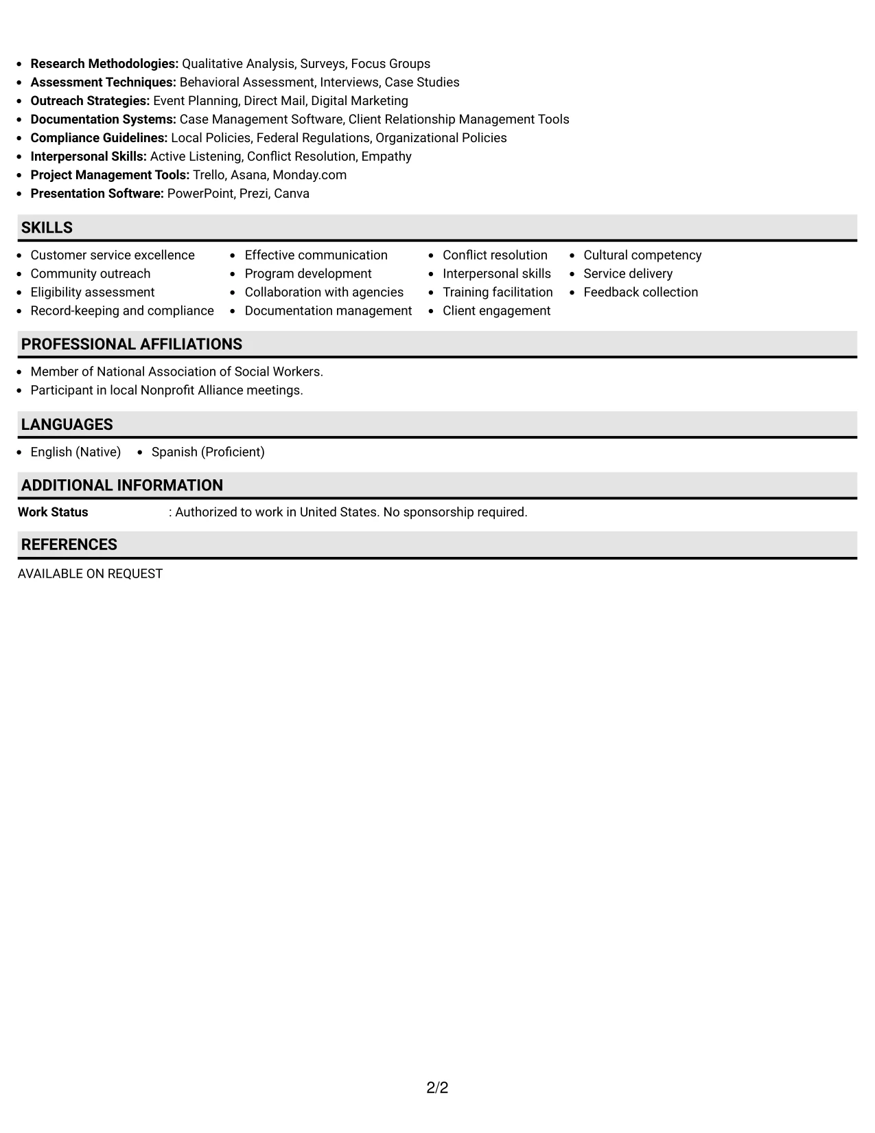 Resume Example Page 2