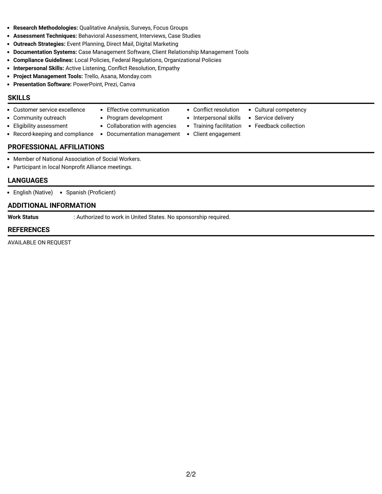 Resume Example Page 2