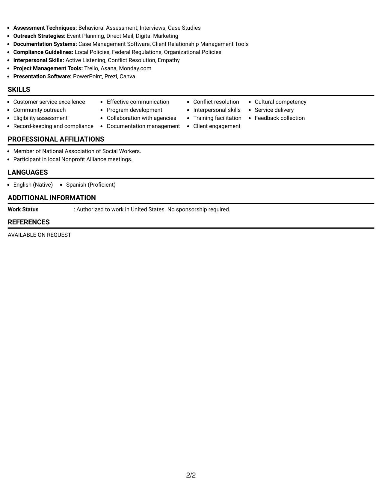 Resume Example Page 2