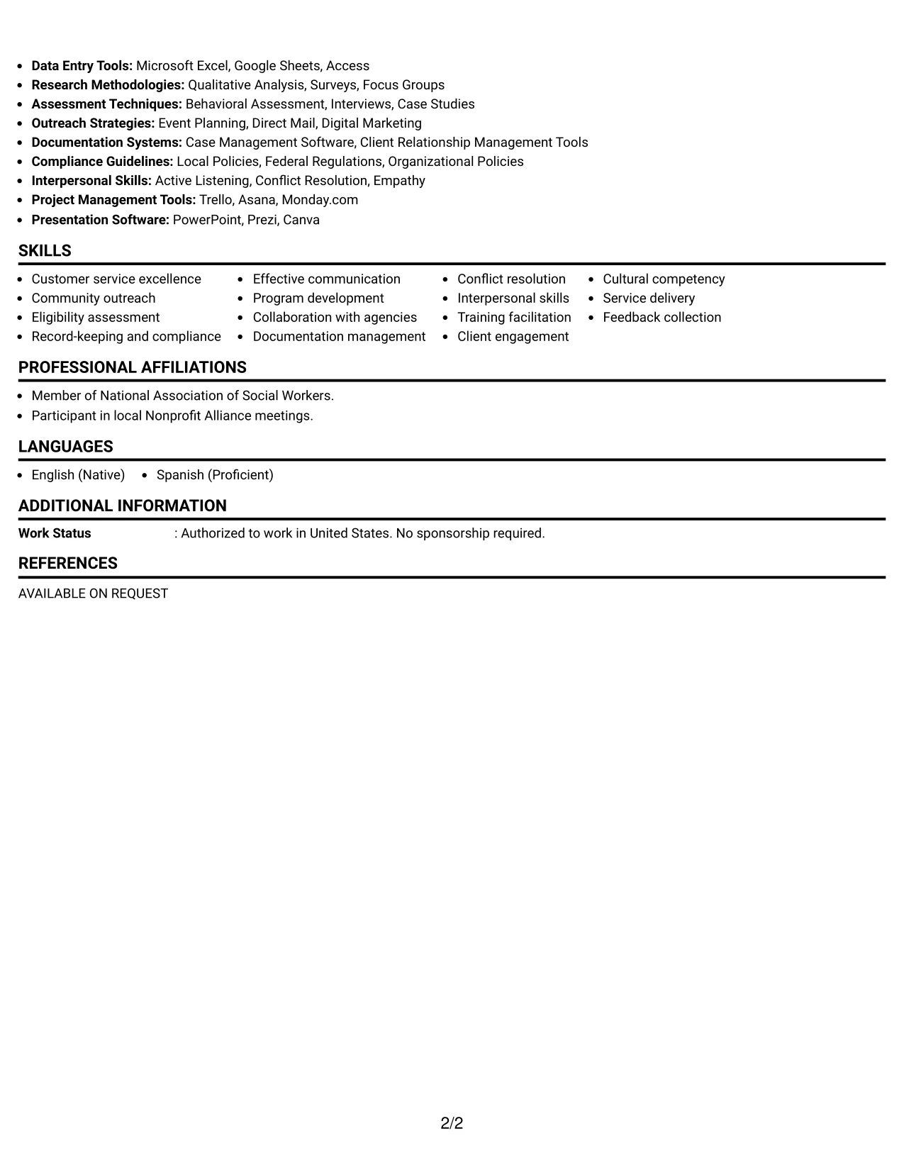 Resume Example Page 2