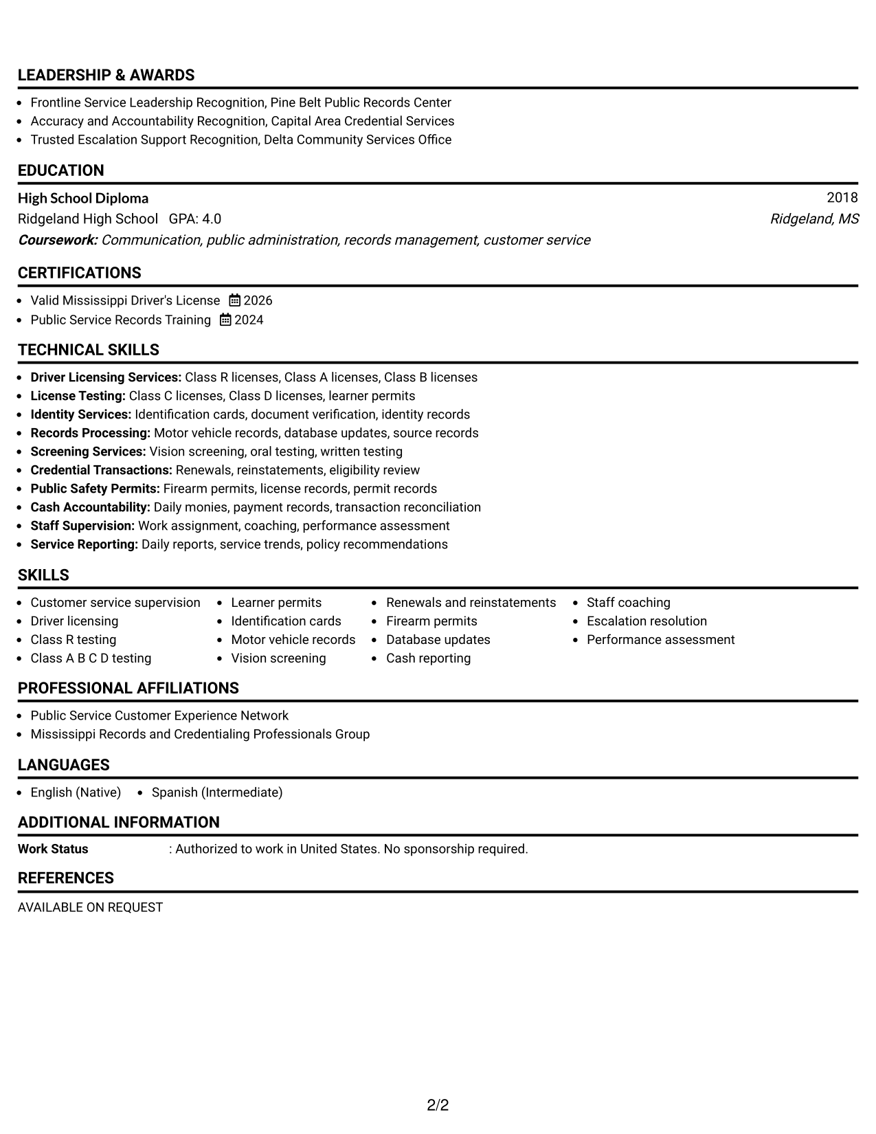 Resume Example Page 2